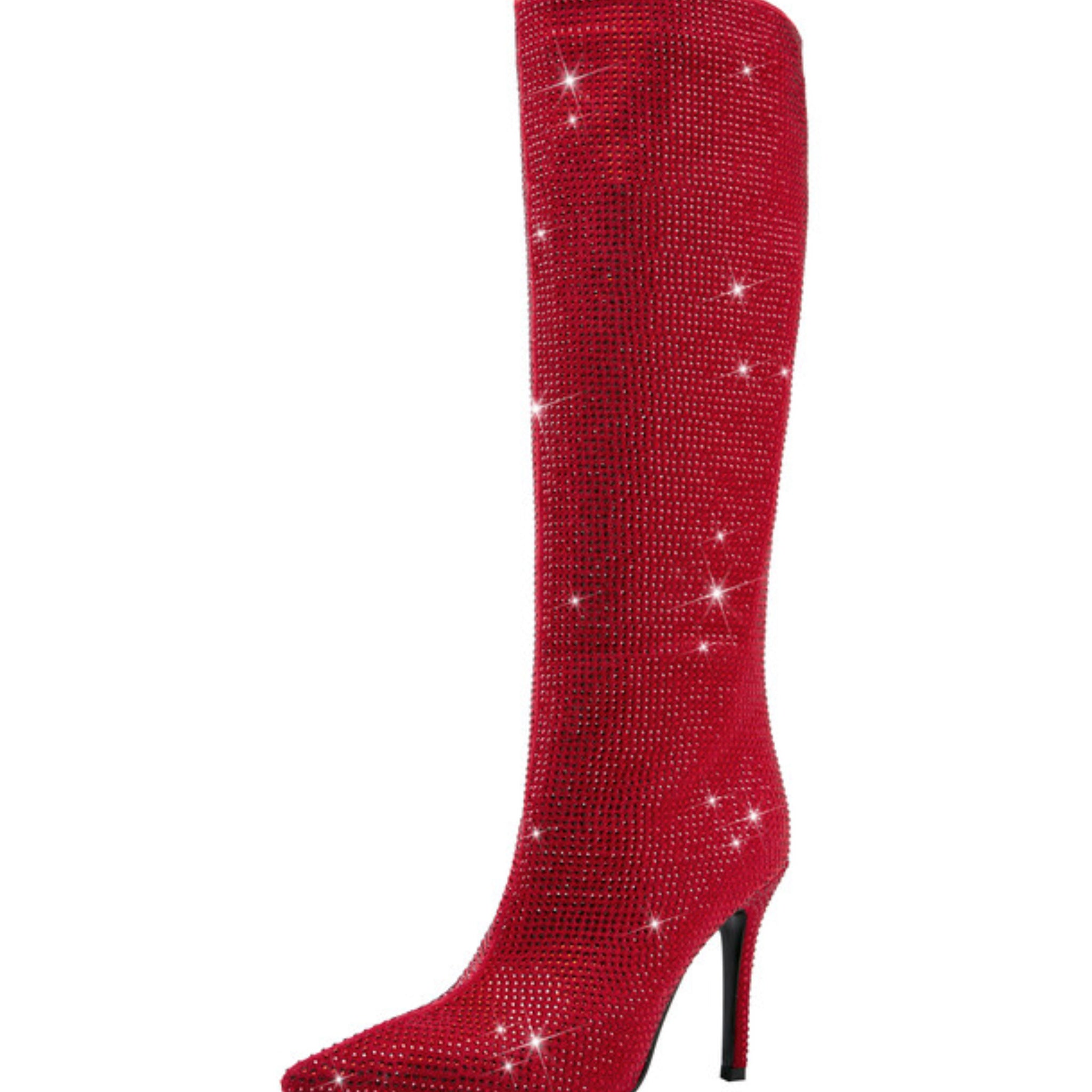 Red Glitter Over-The-Knee Boots Women