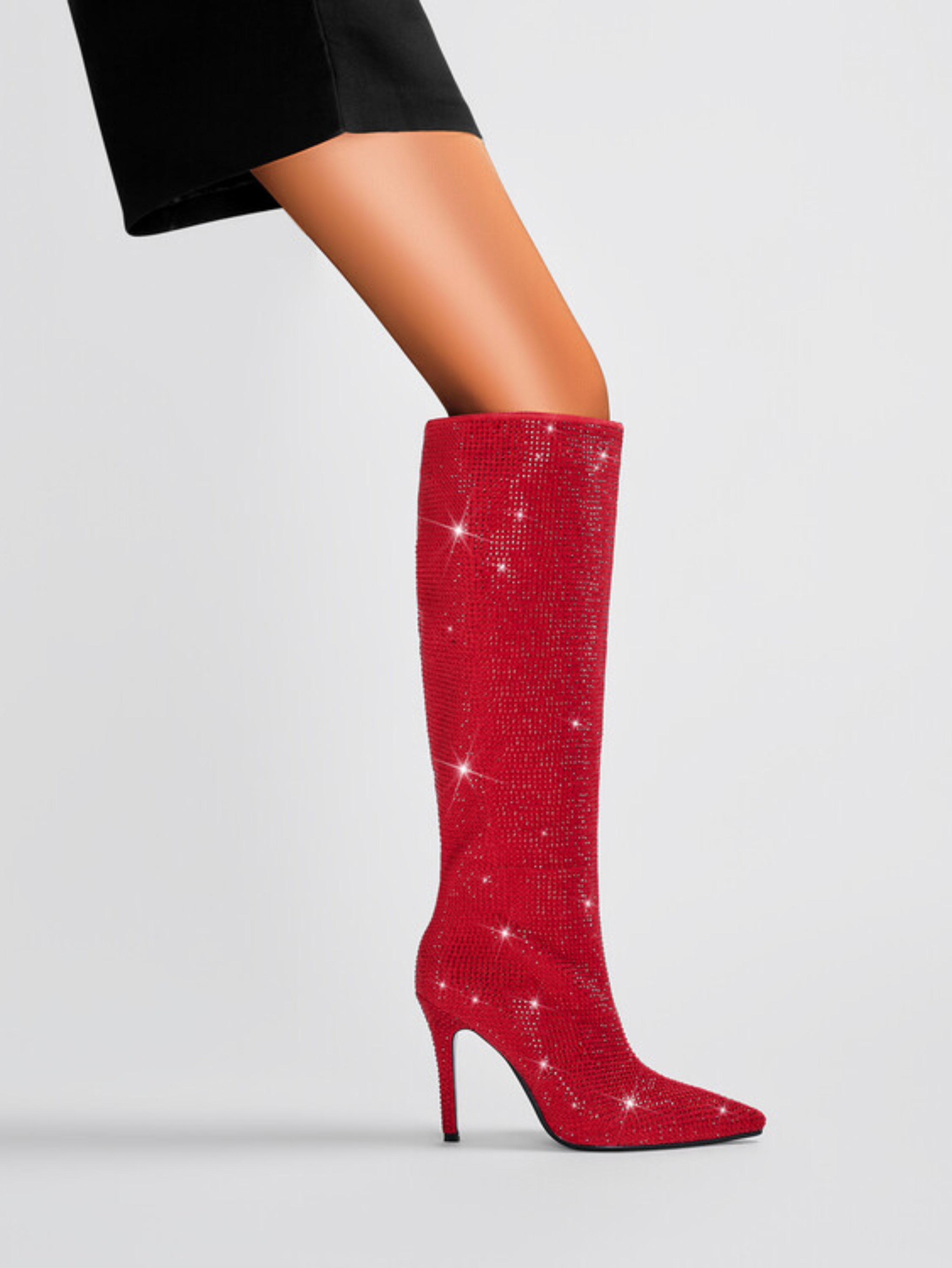 Red Glitter Over-The-Knee Boots Women