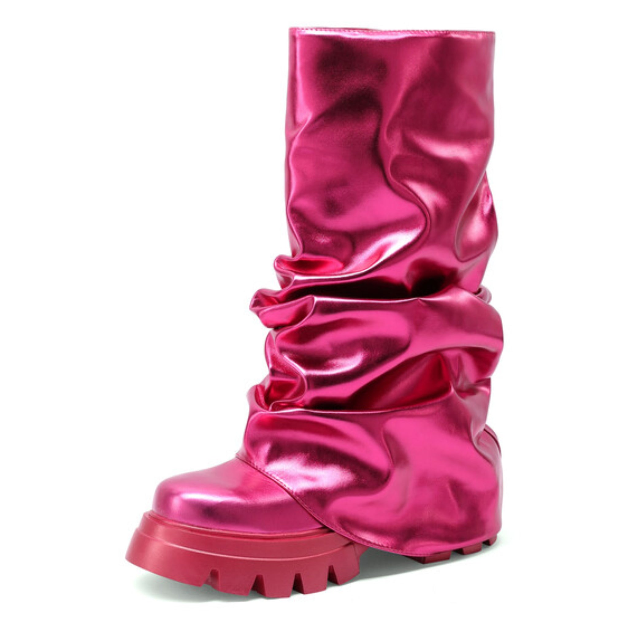 Fucshia Fold Over Platform Women's Long Boots