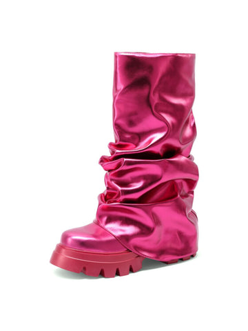 Fucshia Fold Over Platform Women's Long Boots