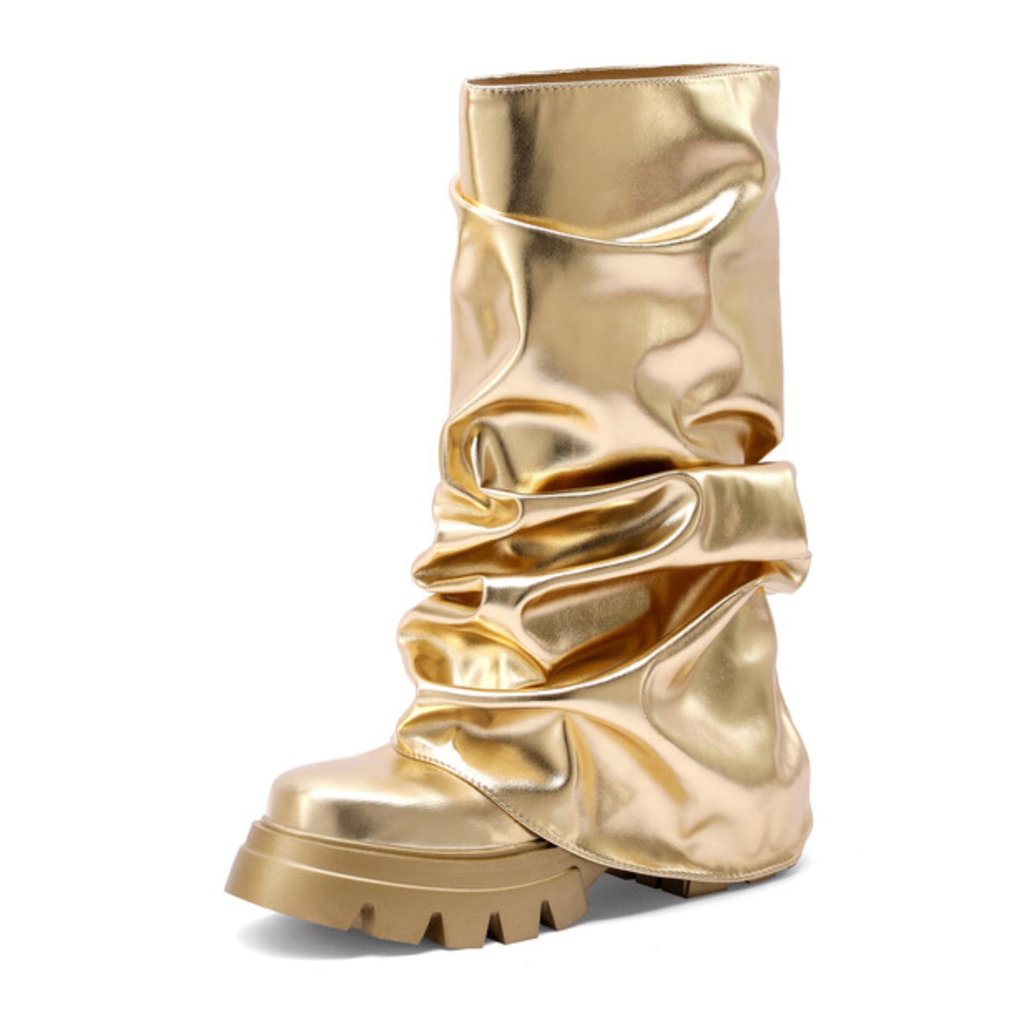 Gold Platfrom Slouchy Tall Boots for Women
