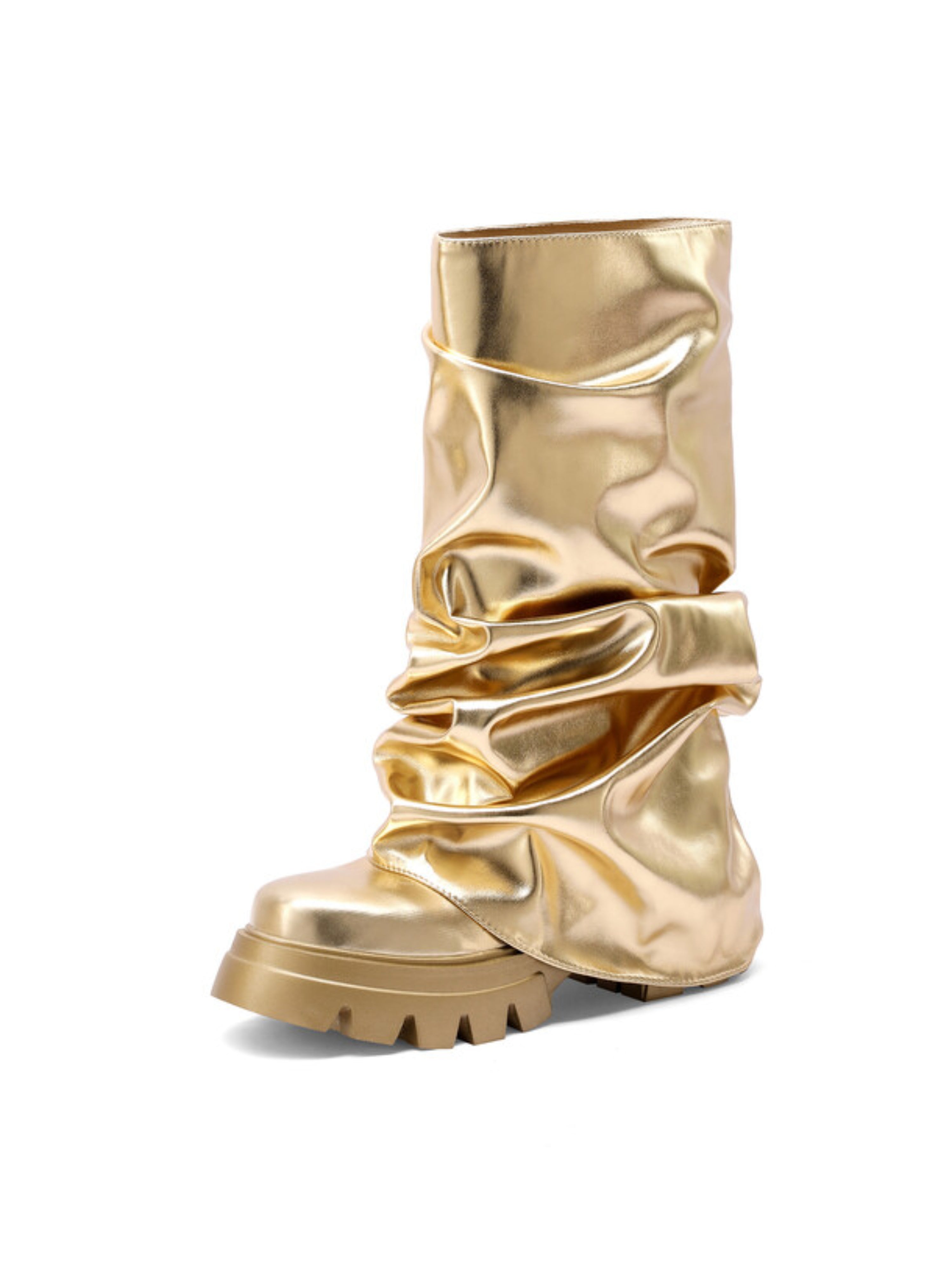 Gold Platfrom Slouchy Tall Boots for Women