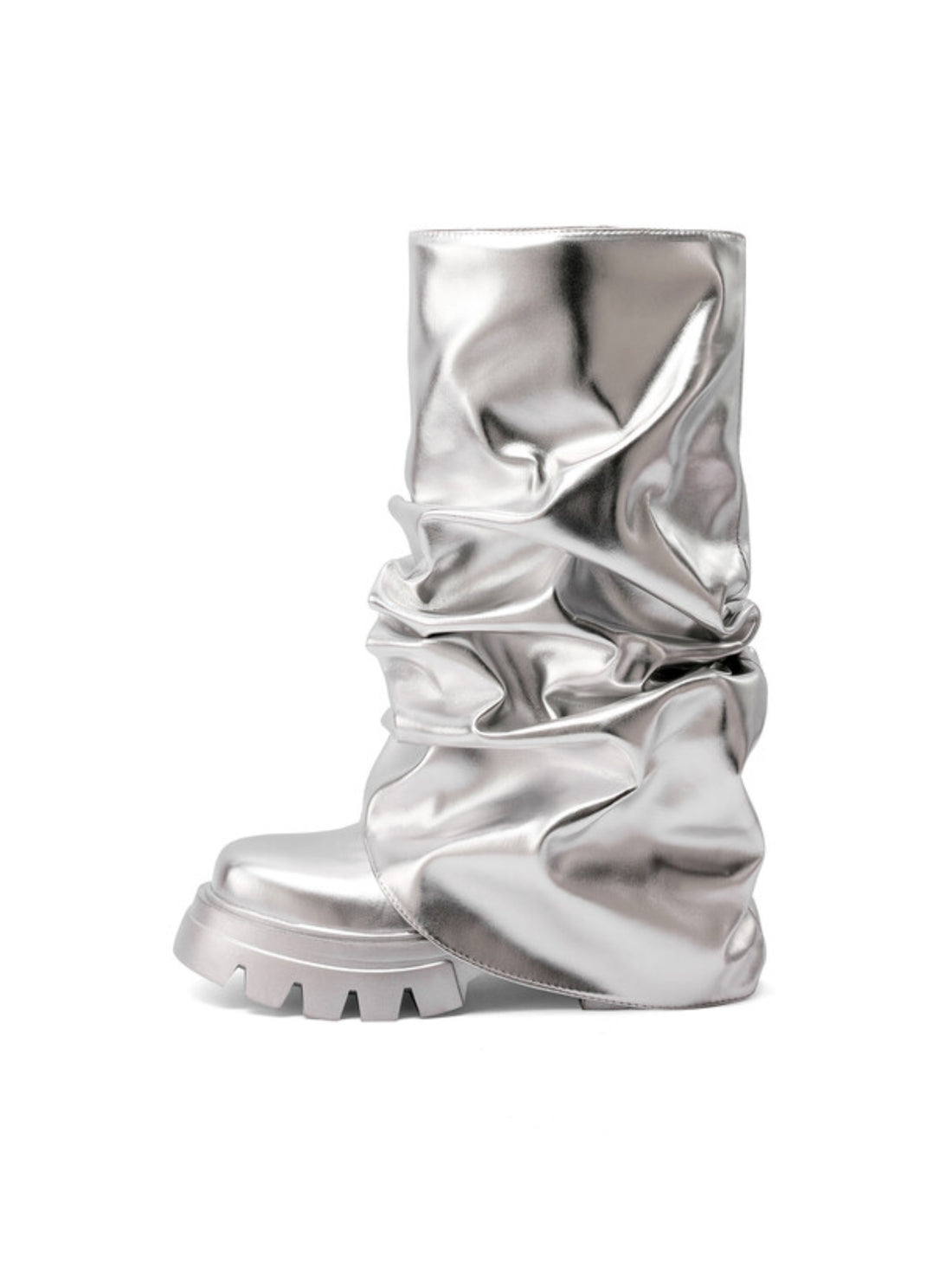 Silver Mirror Vegan Leather Finish Long Boots Women