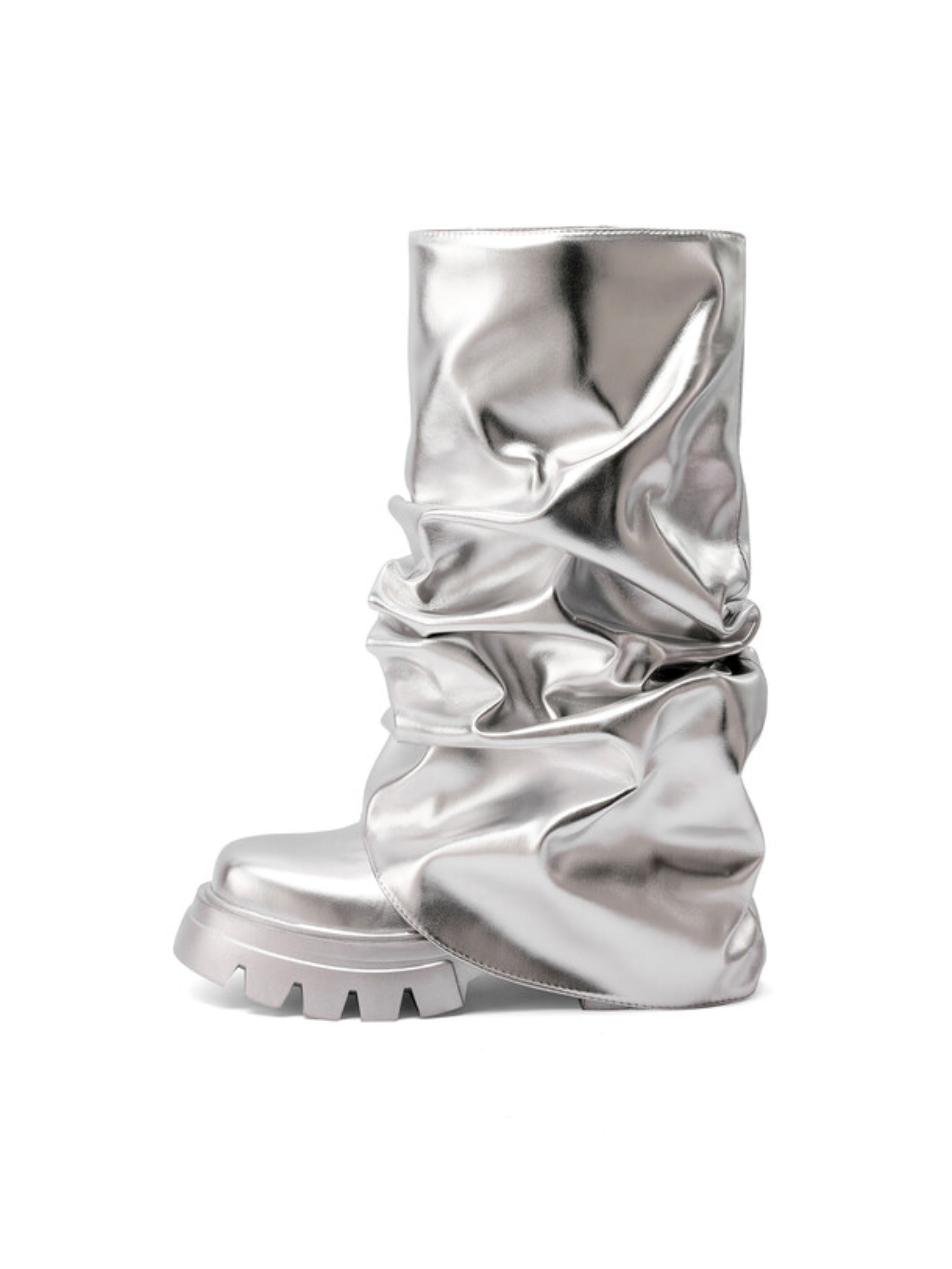 Silver Mirror Vegan Leather Finish Long Boots Women
