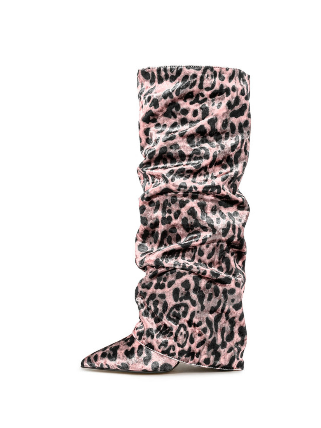 Pink Leopard Print Slouchy Knee-High Fold Over Boots Women