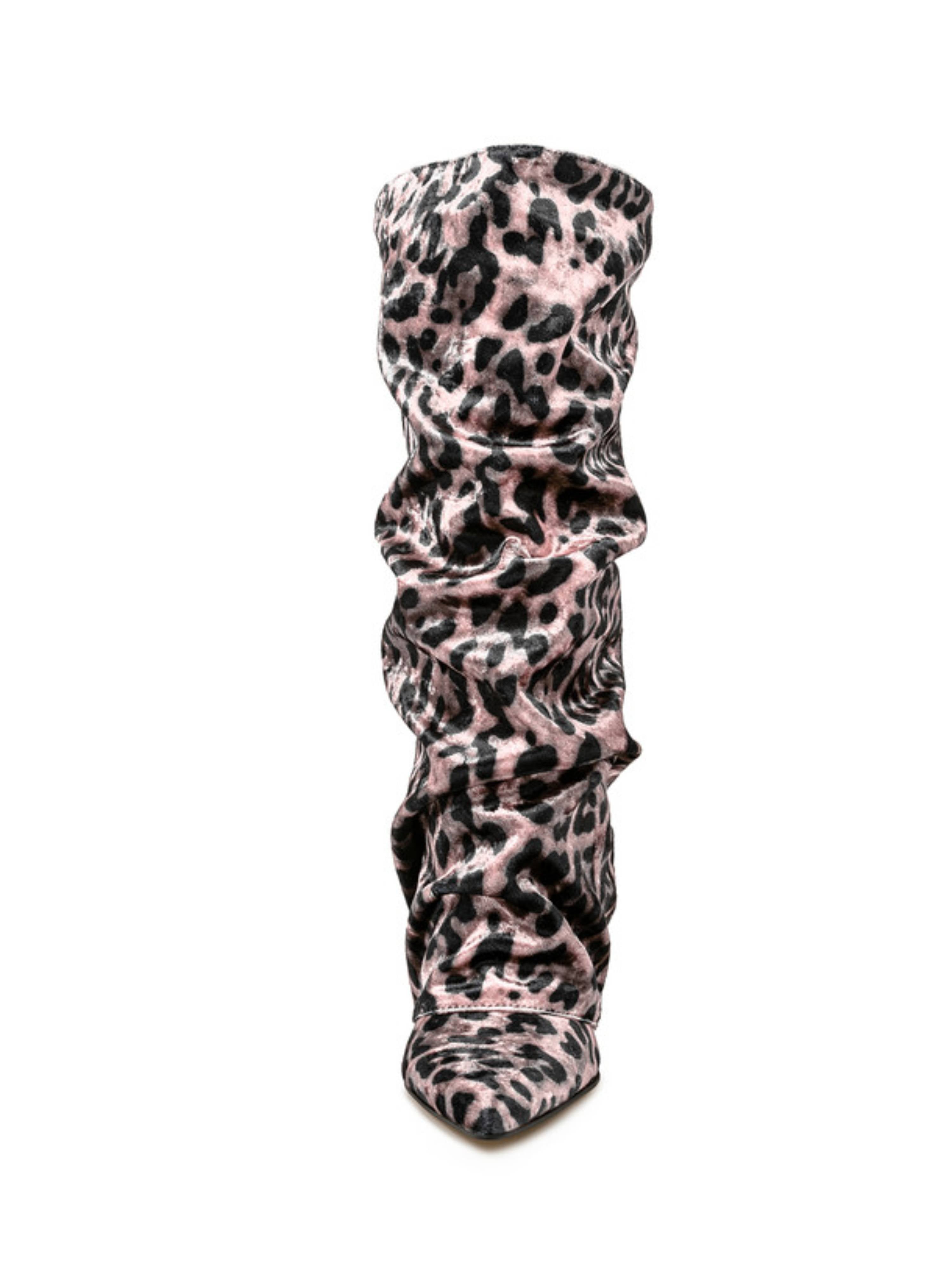 Pink Leopard Print Slouchy Knee-High Fold Over Boots Women