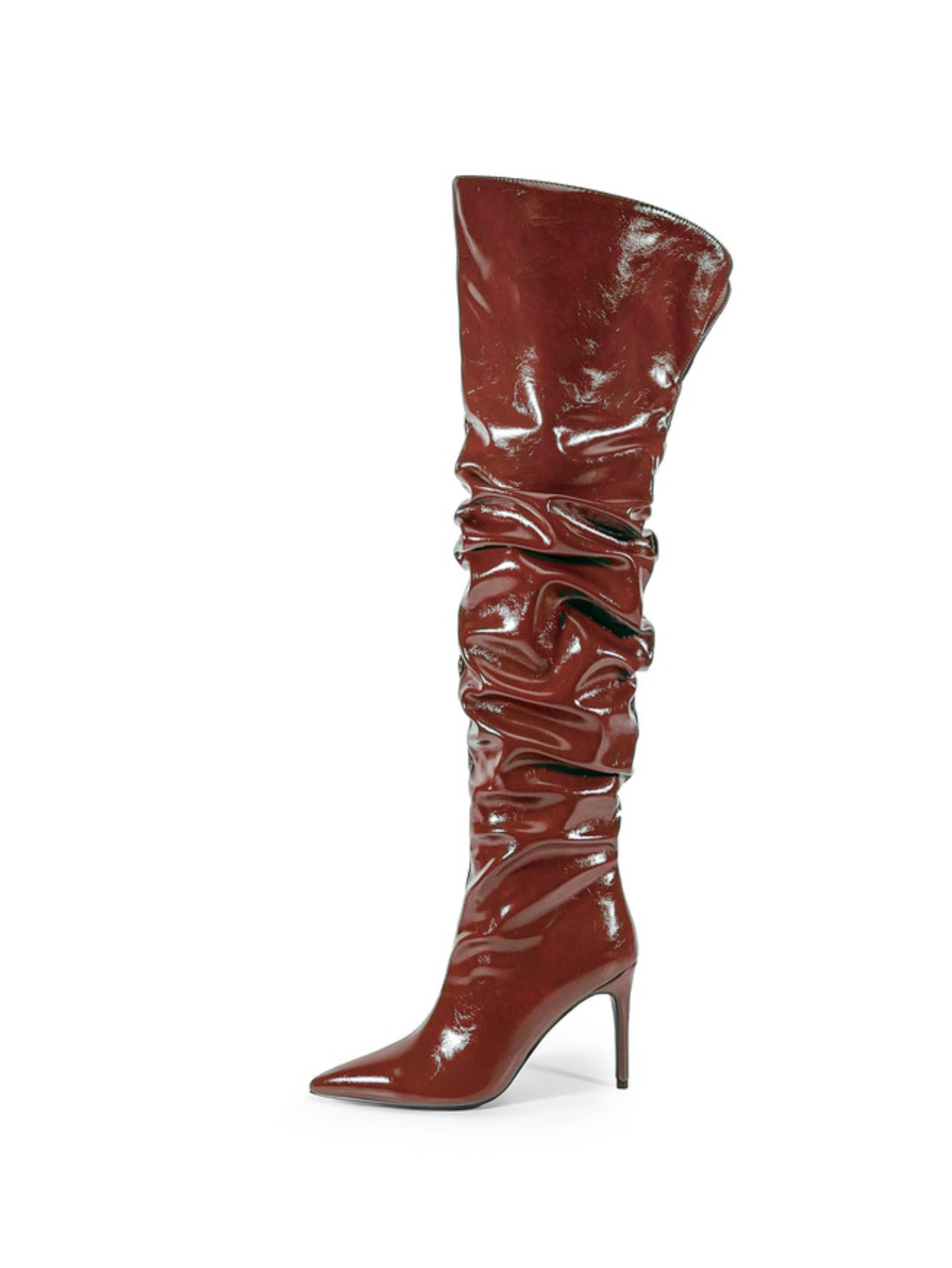 Classic Burgundy High-Heel Slouch Thigh-High Boots