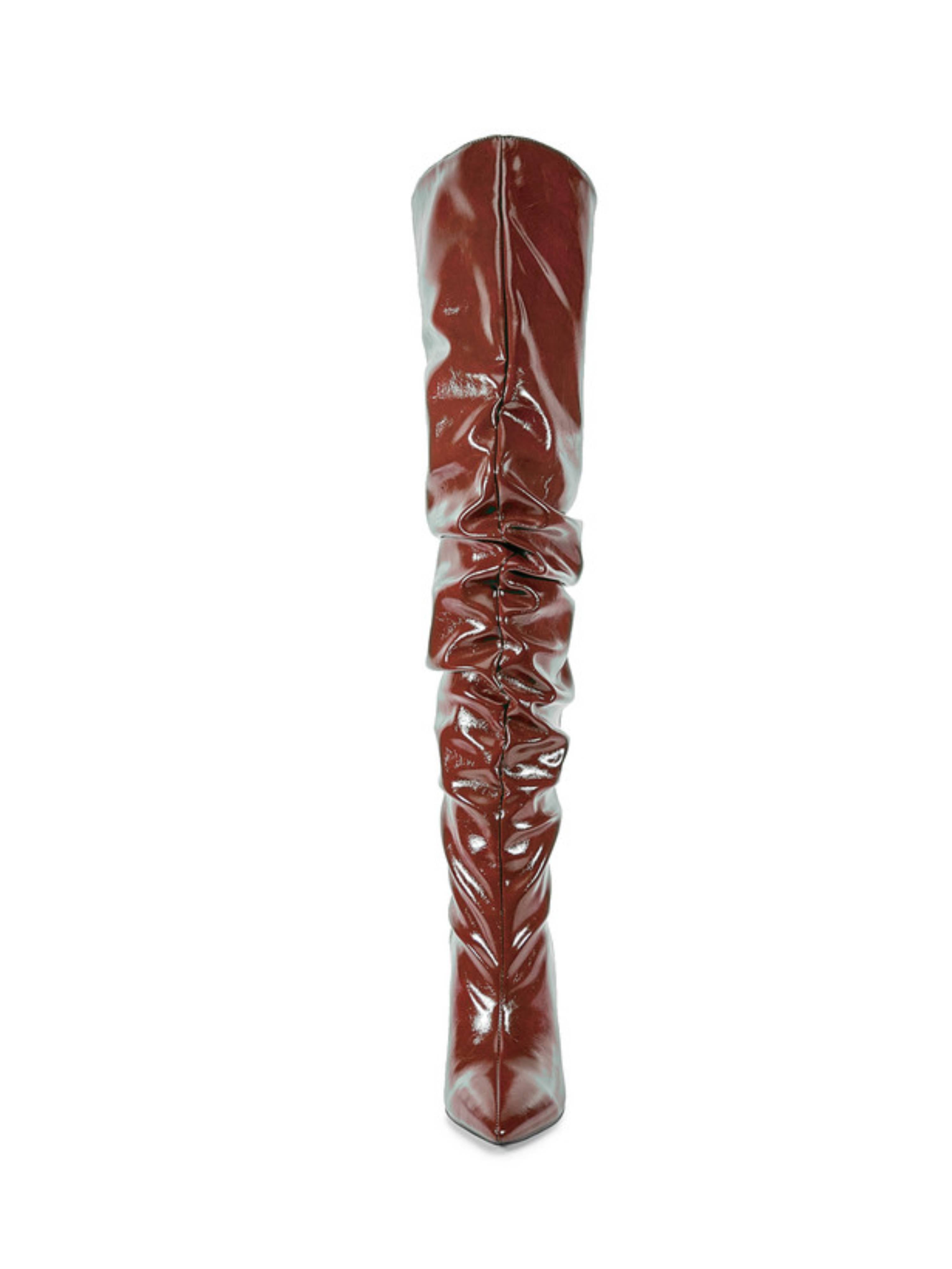 Classic Burgundy High-Heel Slouch Thigh-High Boots