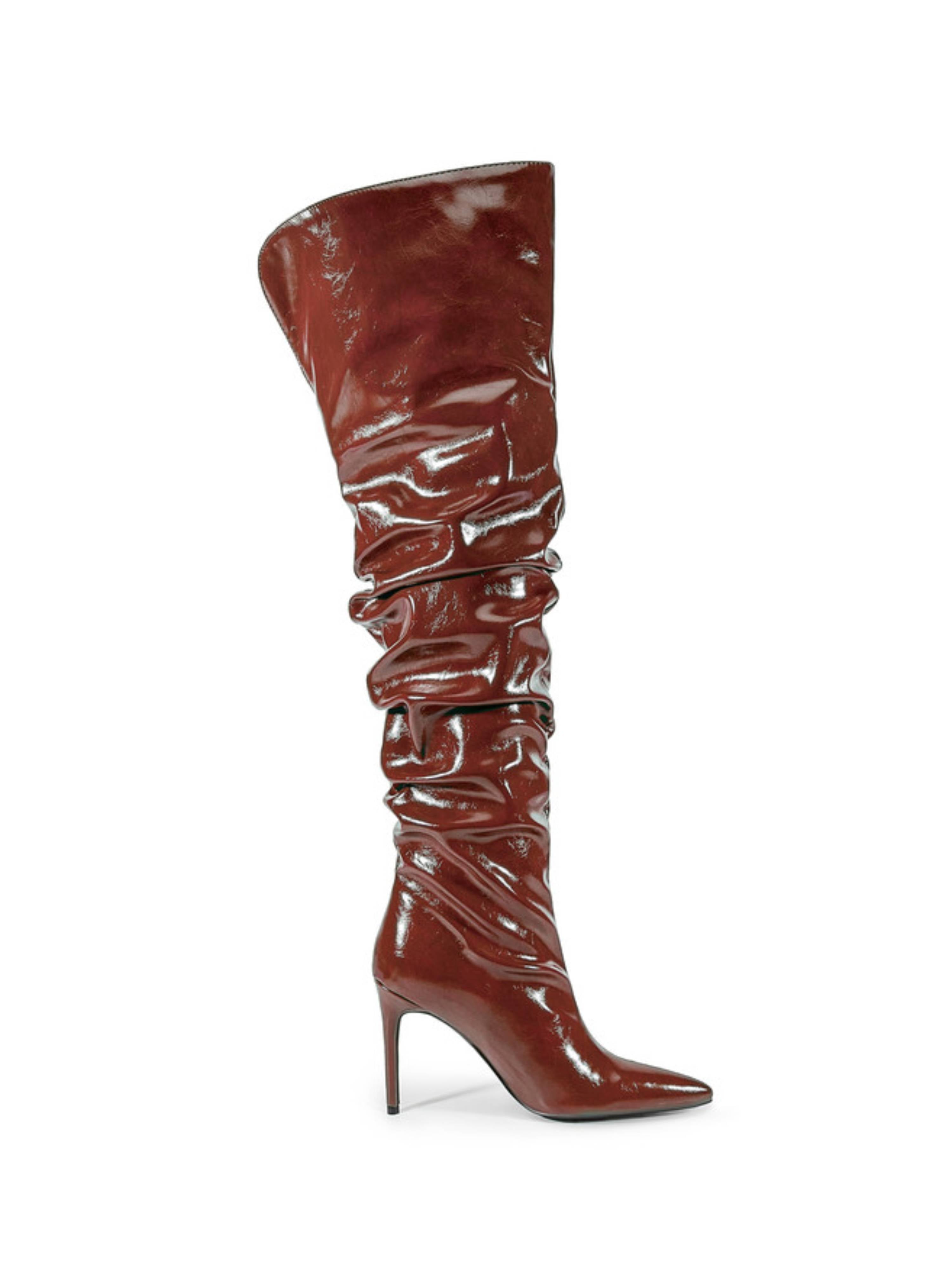 Classic Burgundy High-Heel Slouch Thigh-High Boots