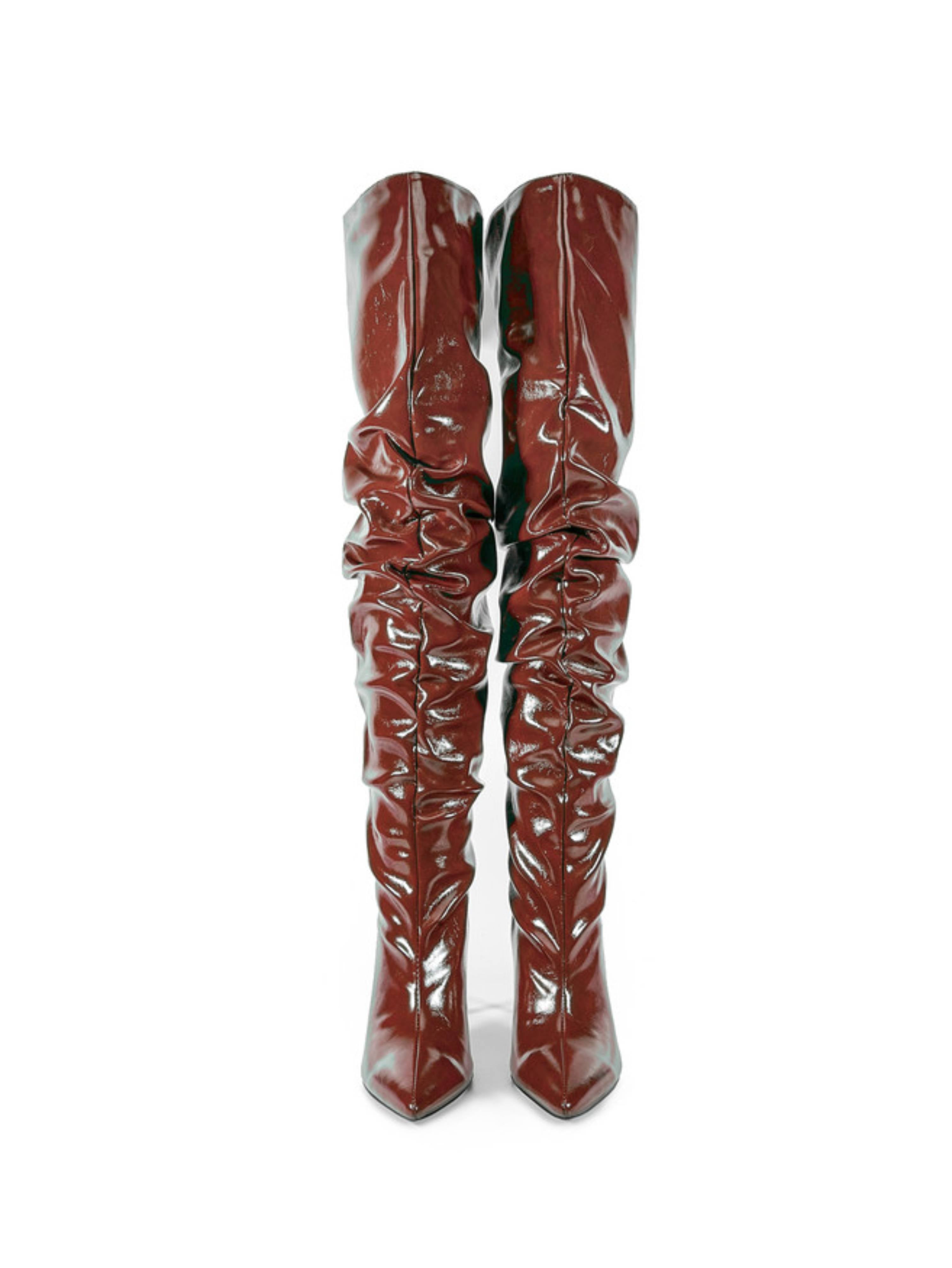 Classic Burgundy High-Heel Slouch Thigh-High Boots