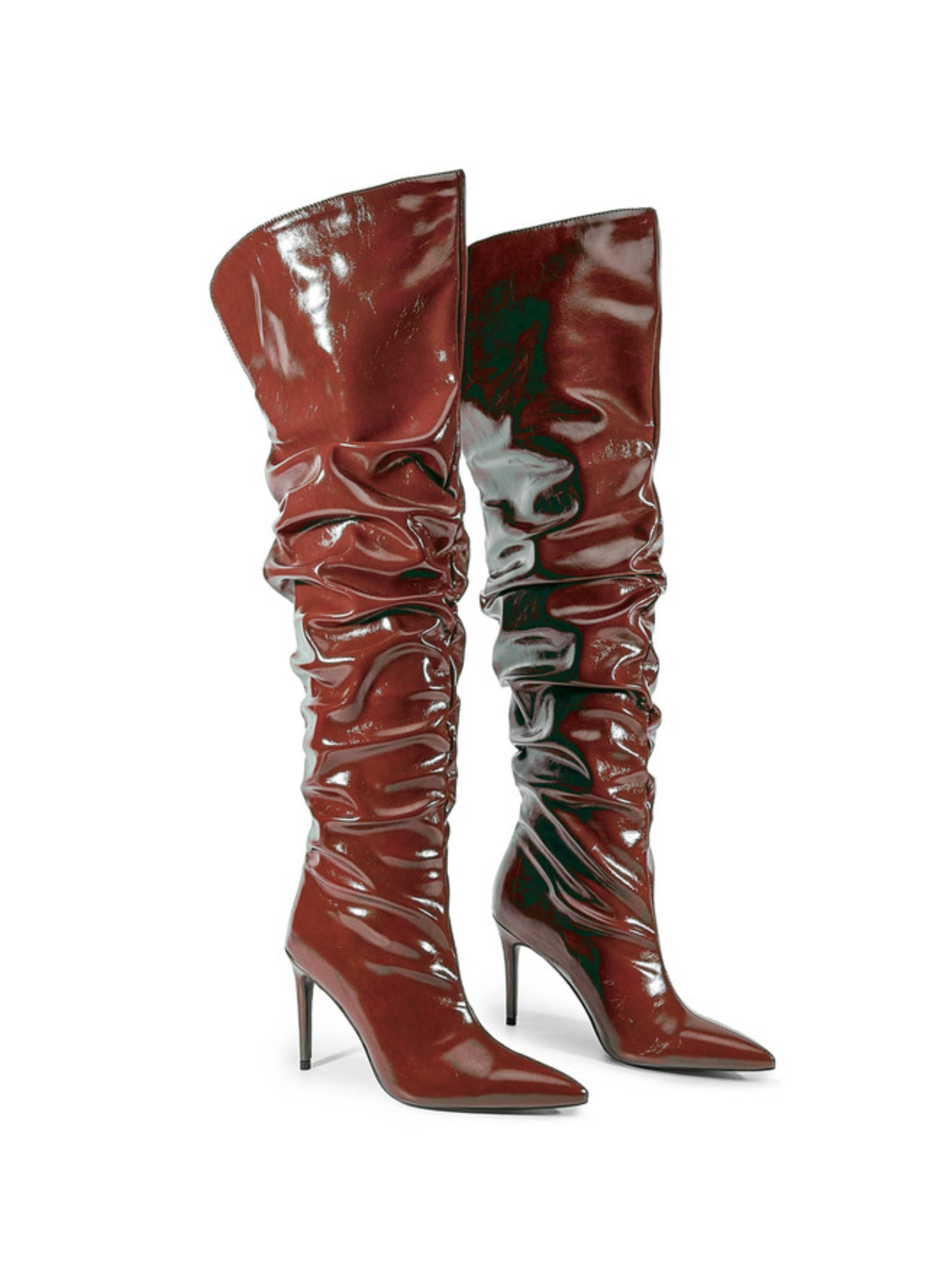 Classic Burgundy High-Heel Slouch Thigh-High Boots