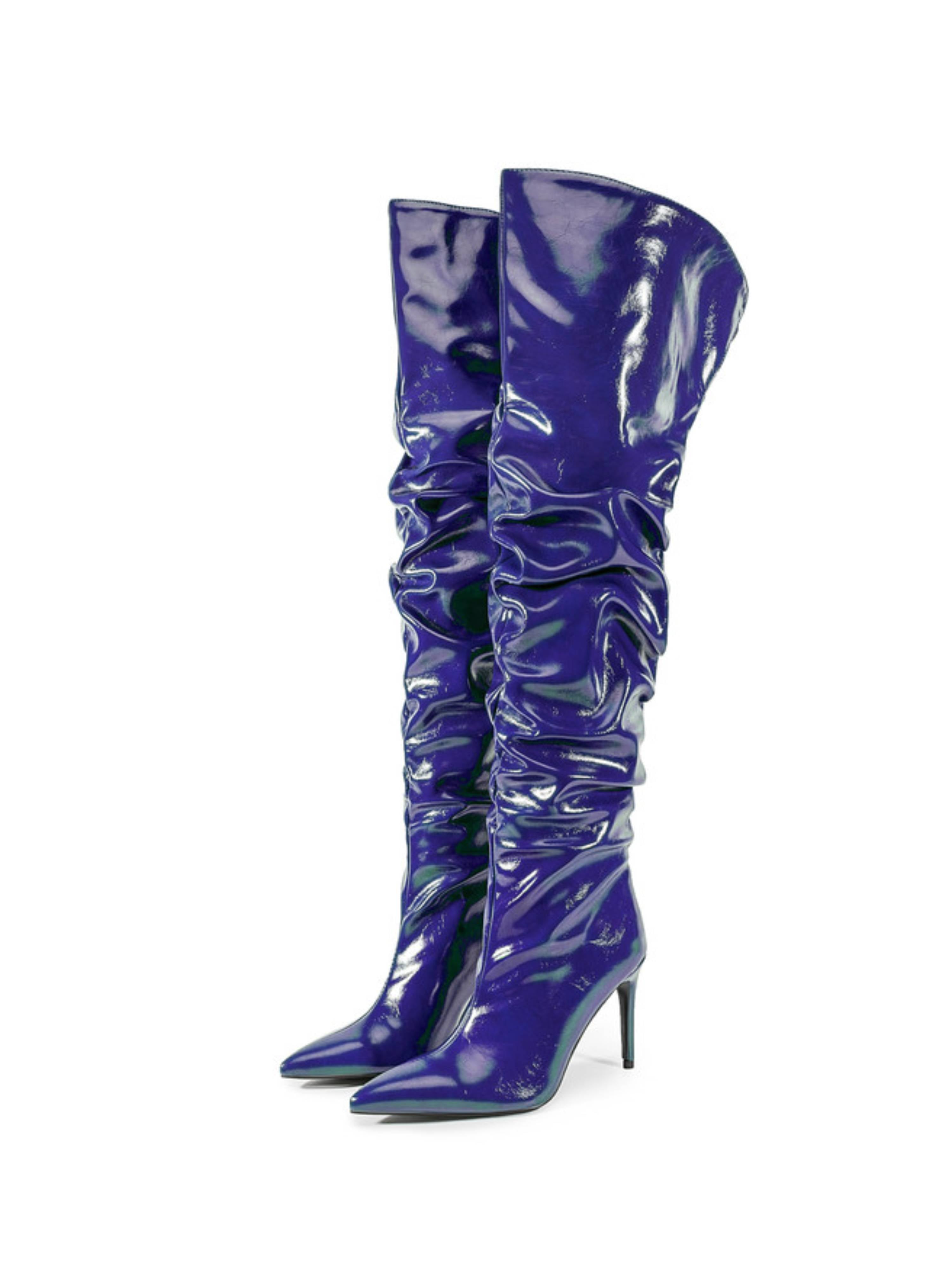 Elegant Deep Blue High-Heel Over-the-Knee High Boots