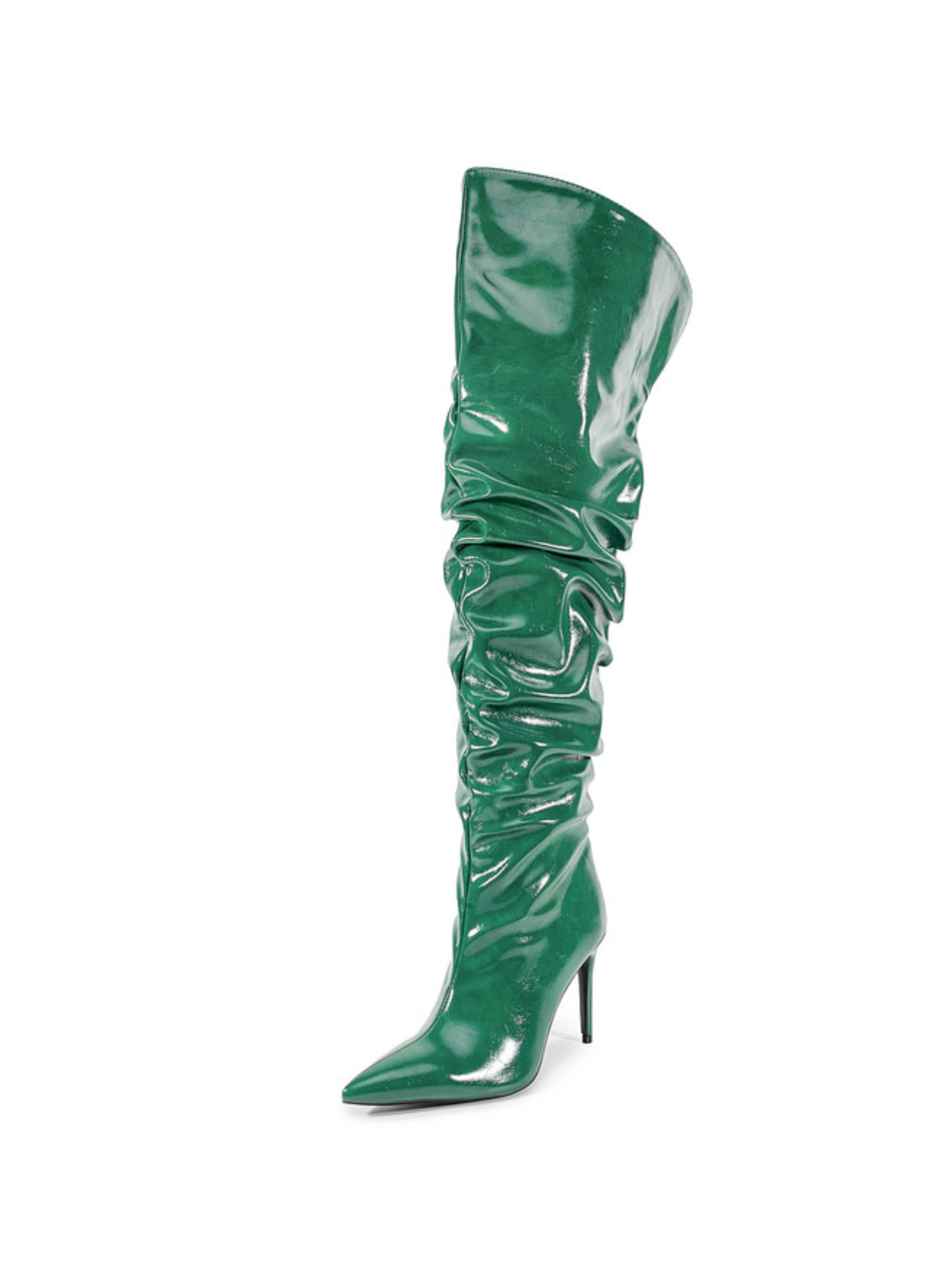 Emerald Green Stiletto Heel Thigh-High Boots for Women