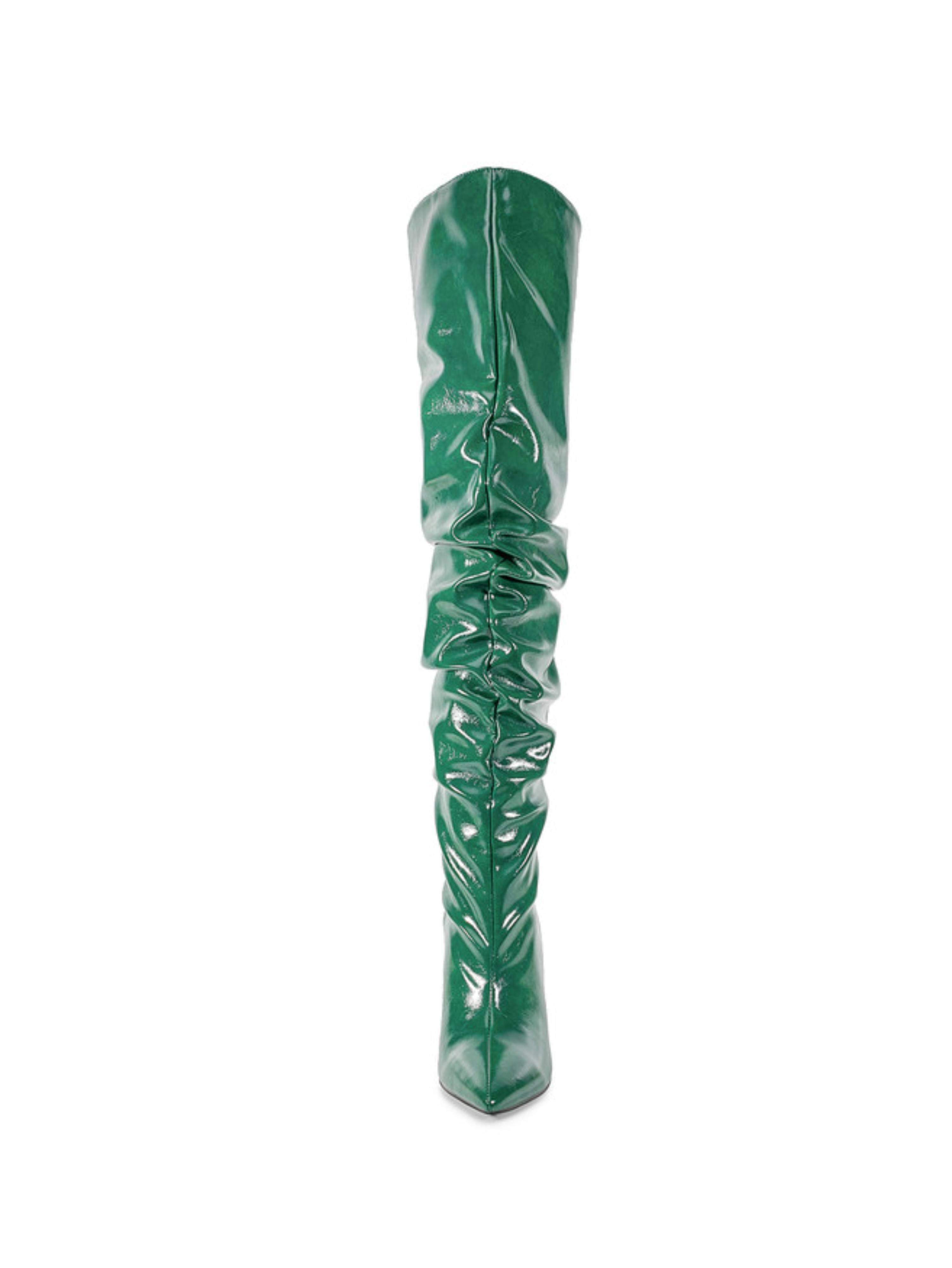 Emerald Green Stiletto Heel Thigh-High Boots for Women