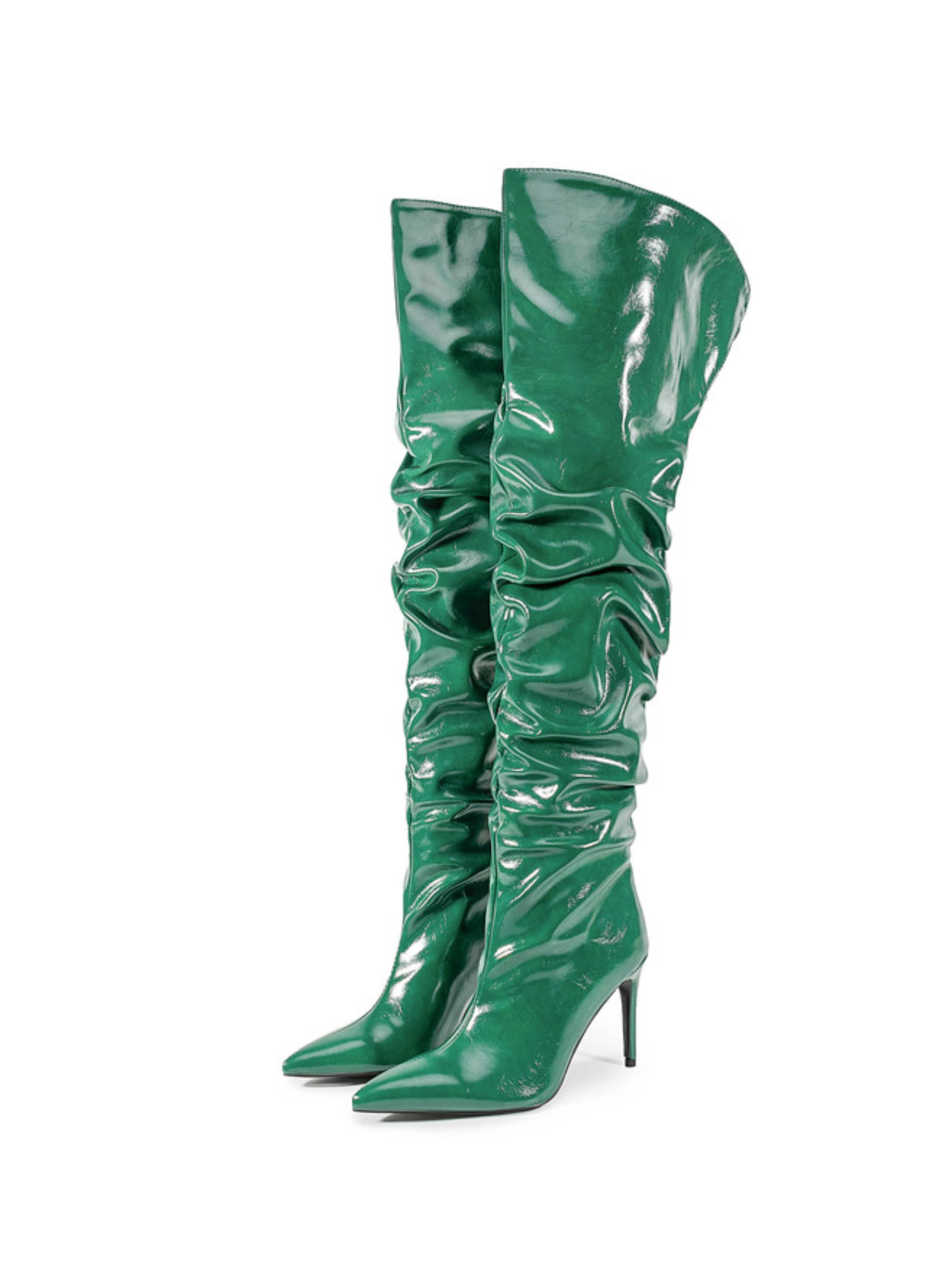 Emerald Green Stiletto Heel Thigh-High Boots for Women