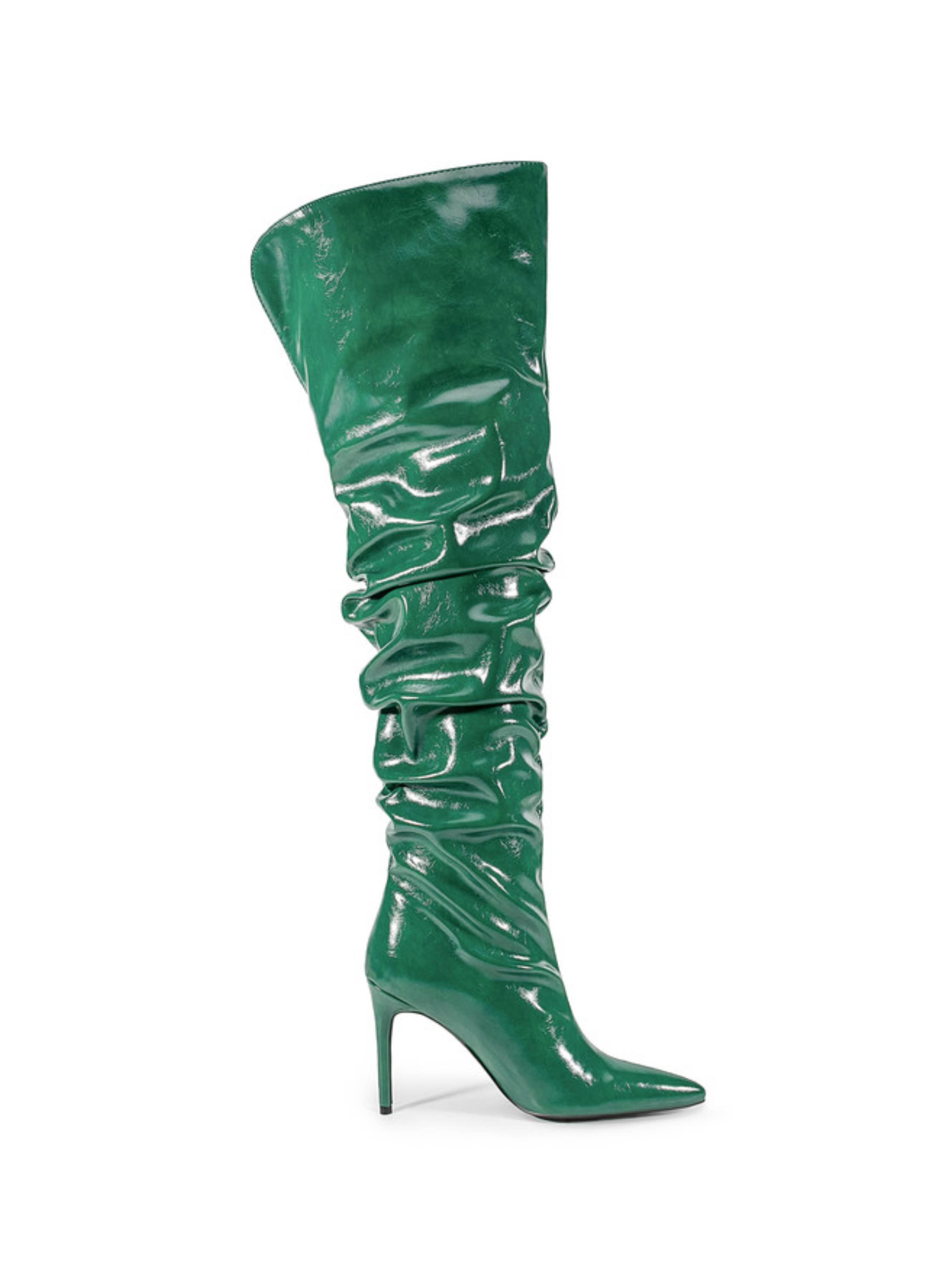 Emerald Green Stiletto Heel Thigh-High Boots for Women