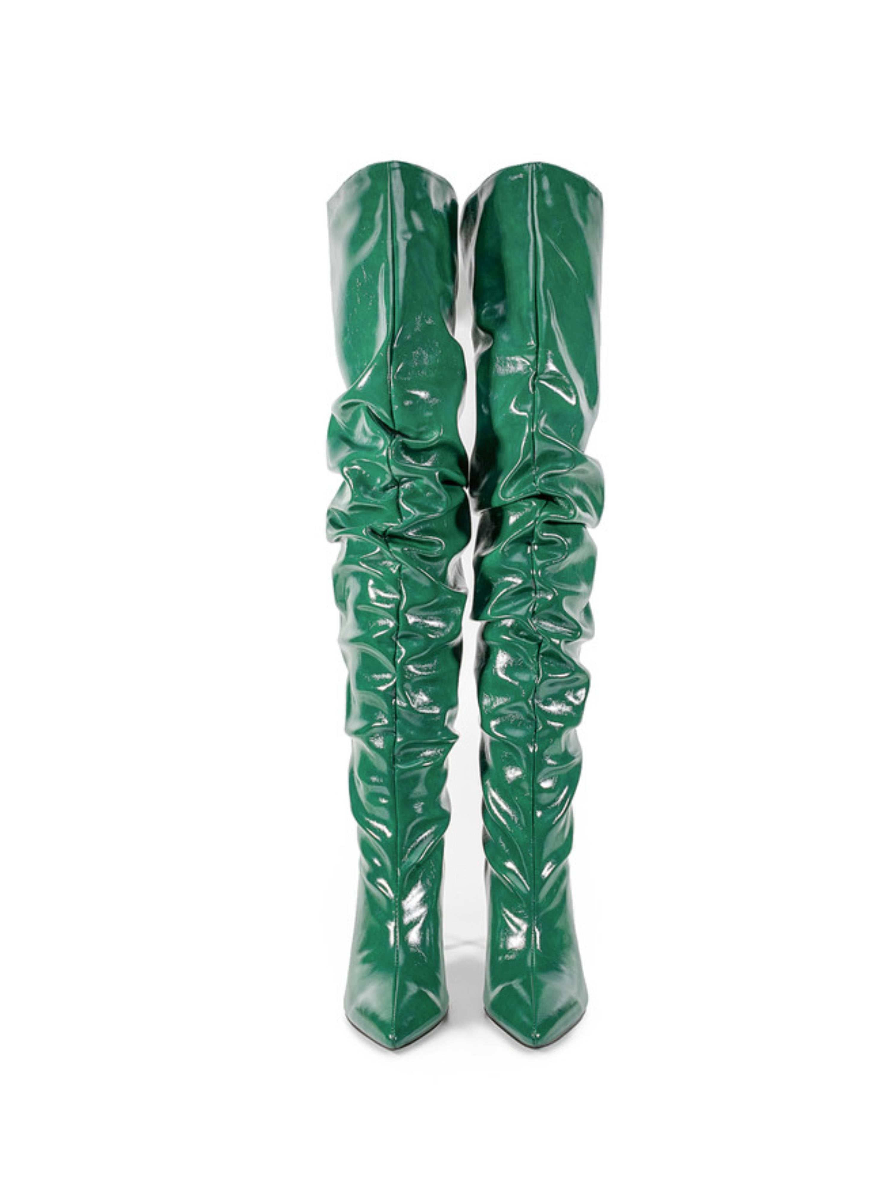 Emerald Green Stiletto Heel Thigh-High Boots for Women