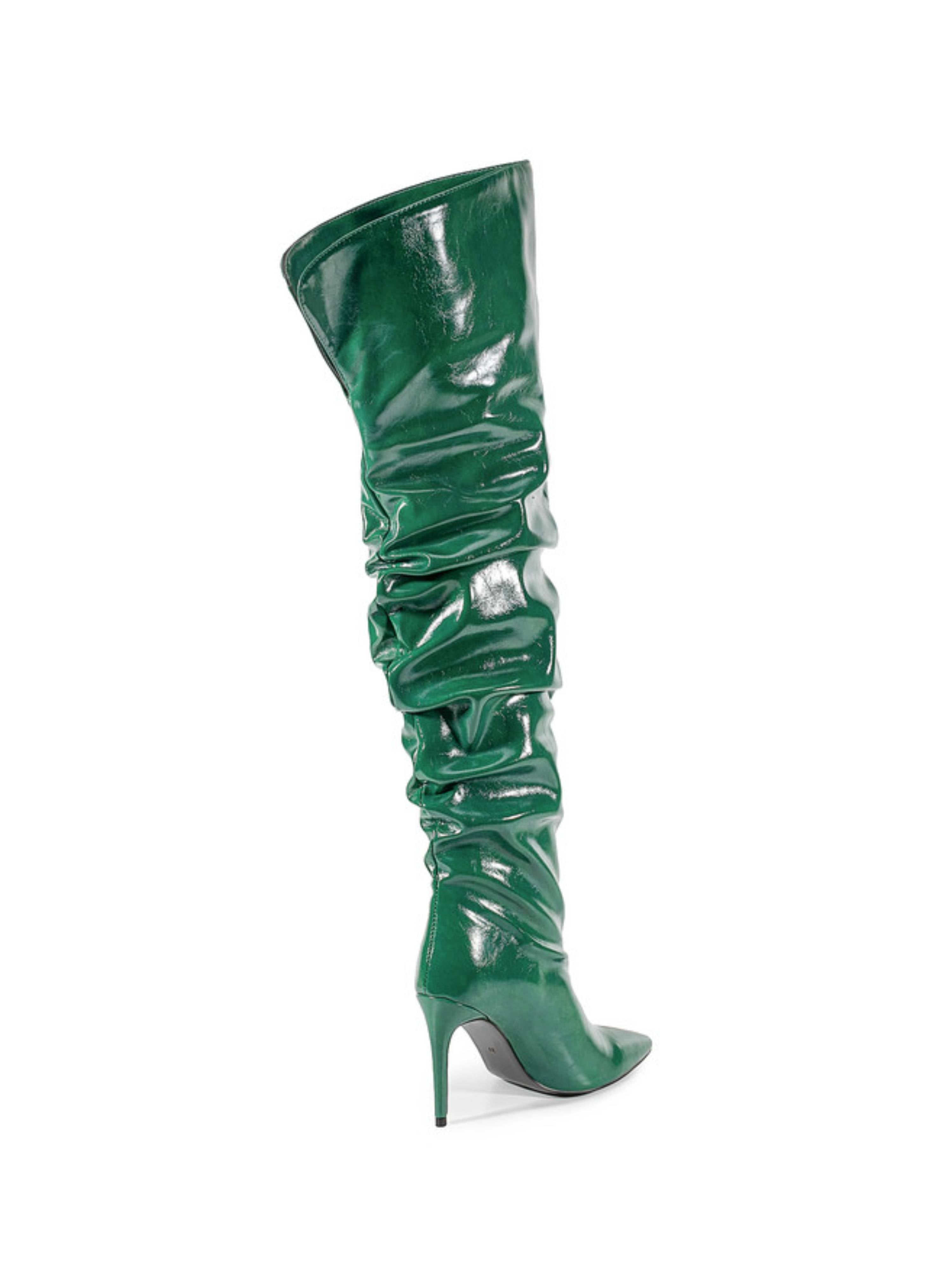 Emerald Green Stiletto Heel Thigh-High Boots for Women