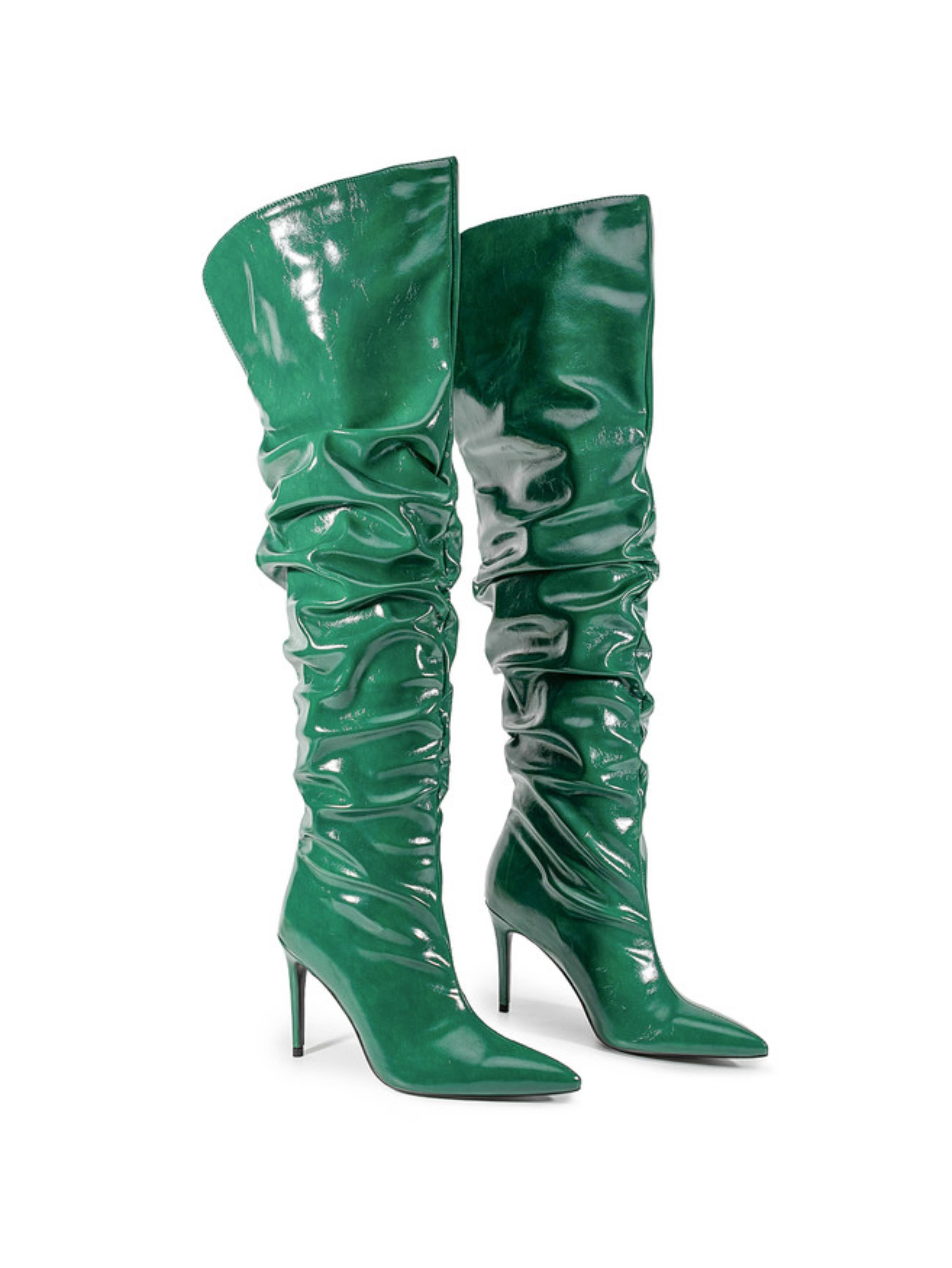 Emerald Green Stiletto Heel Thigh-High Boots for Women