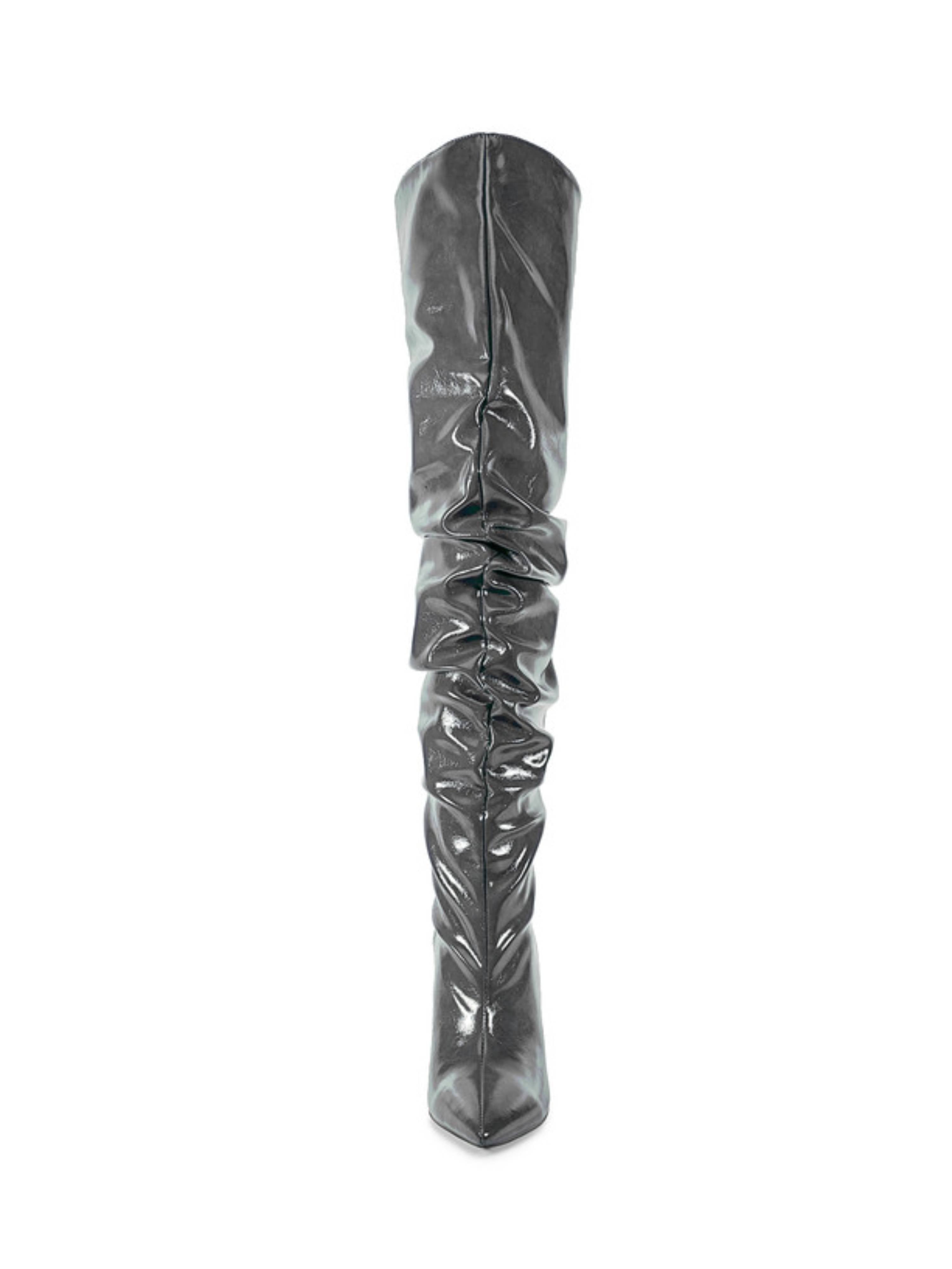 Grey Pointed Toe Slouchy Stiletto Heel Thigh-High Boots