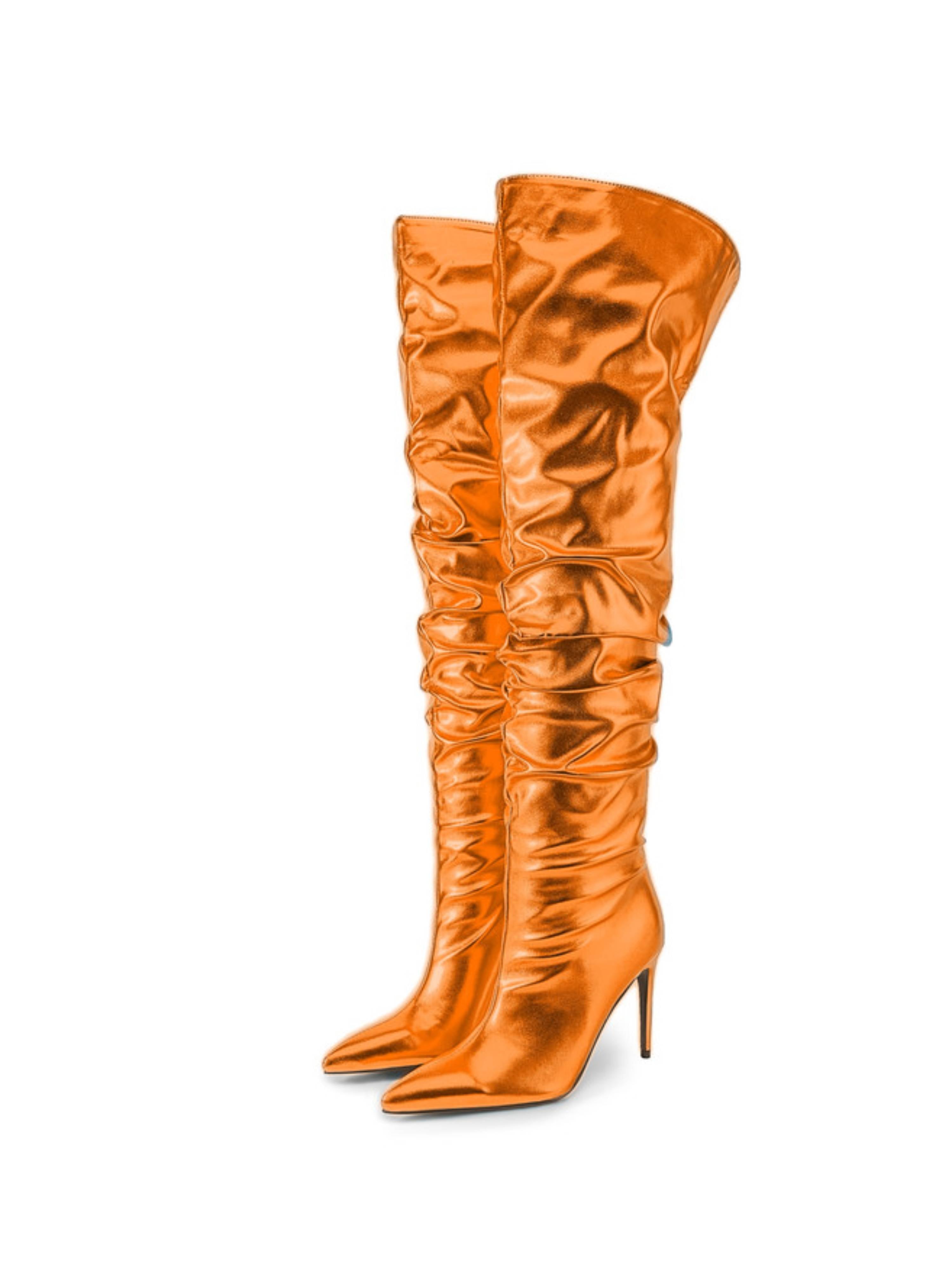 Sunset Glow Orange Over-the-Knee Boots with Stiletto heels