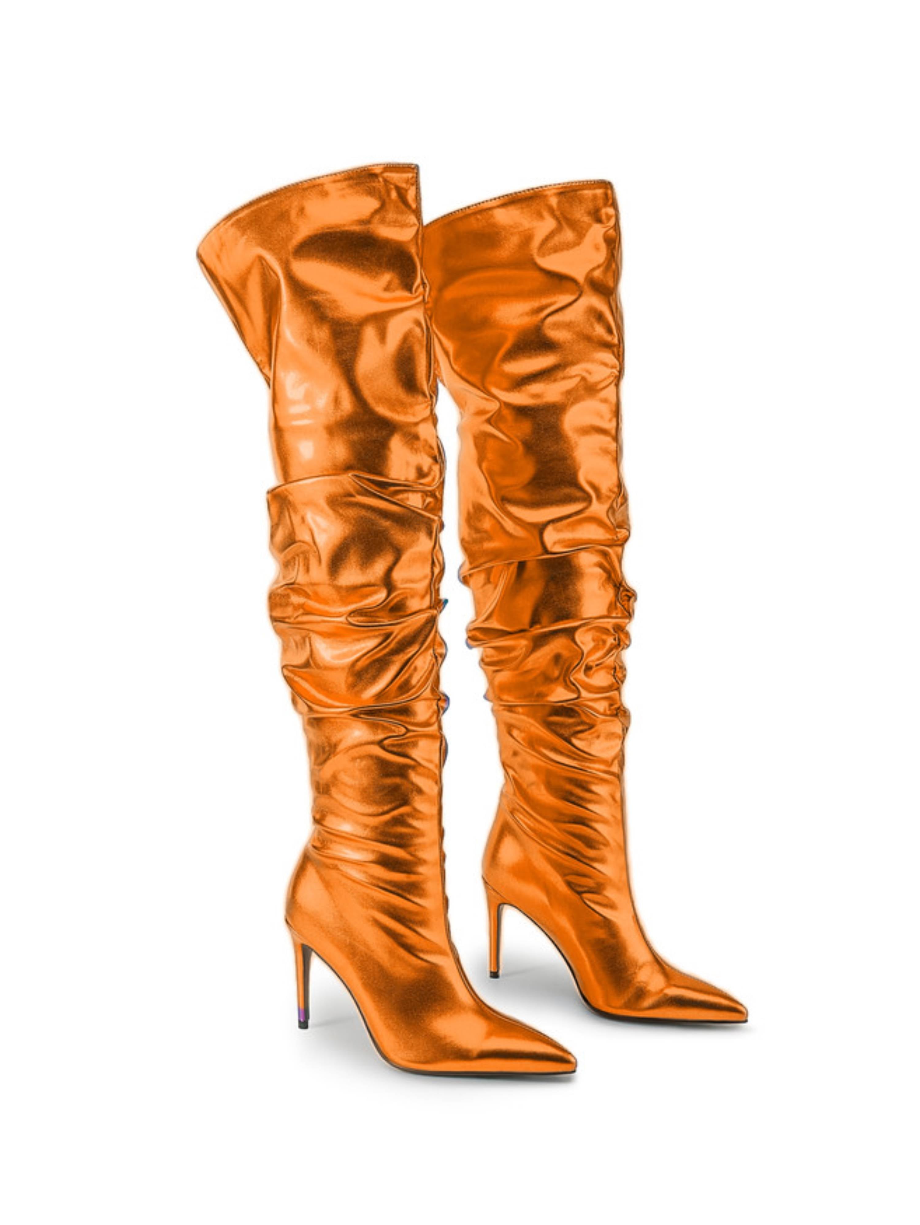 Sunset Glow Orange Over-the-Knee Boots with Stiletto heels