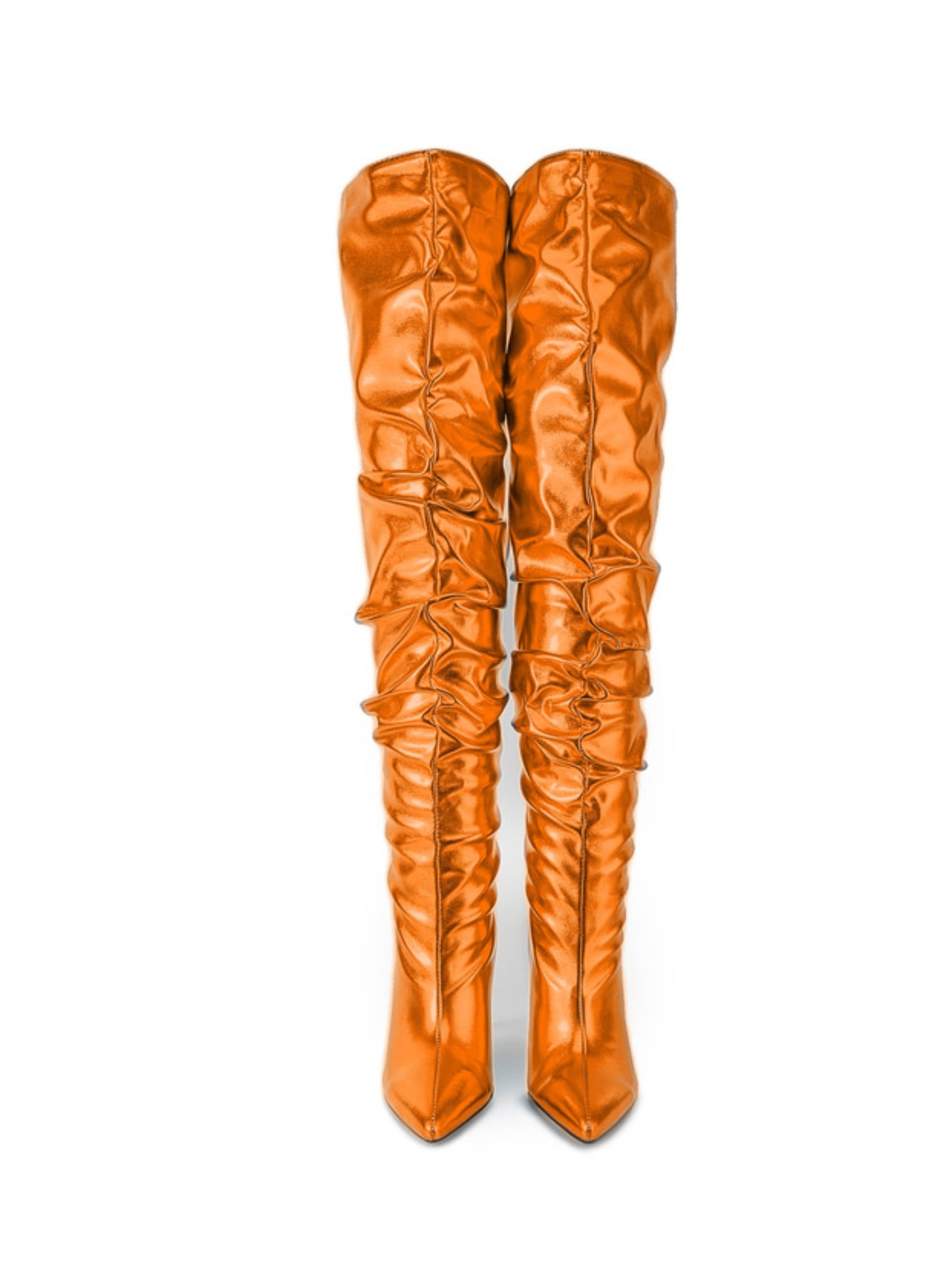 Sunset Glow Orange Over-the-Knee Boots with Stiletto heels