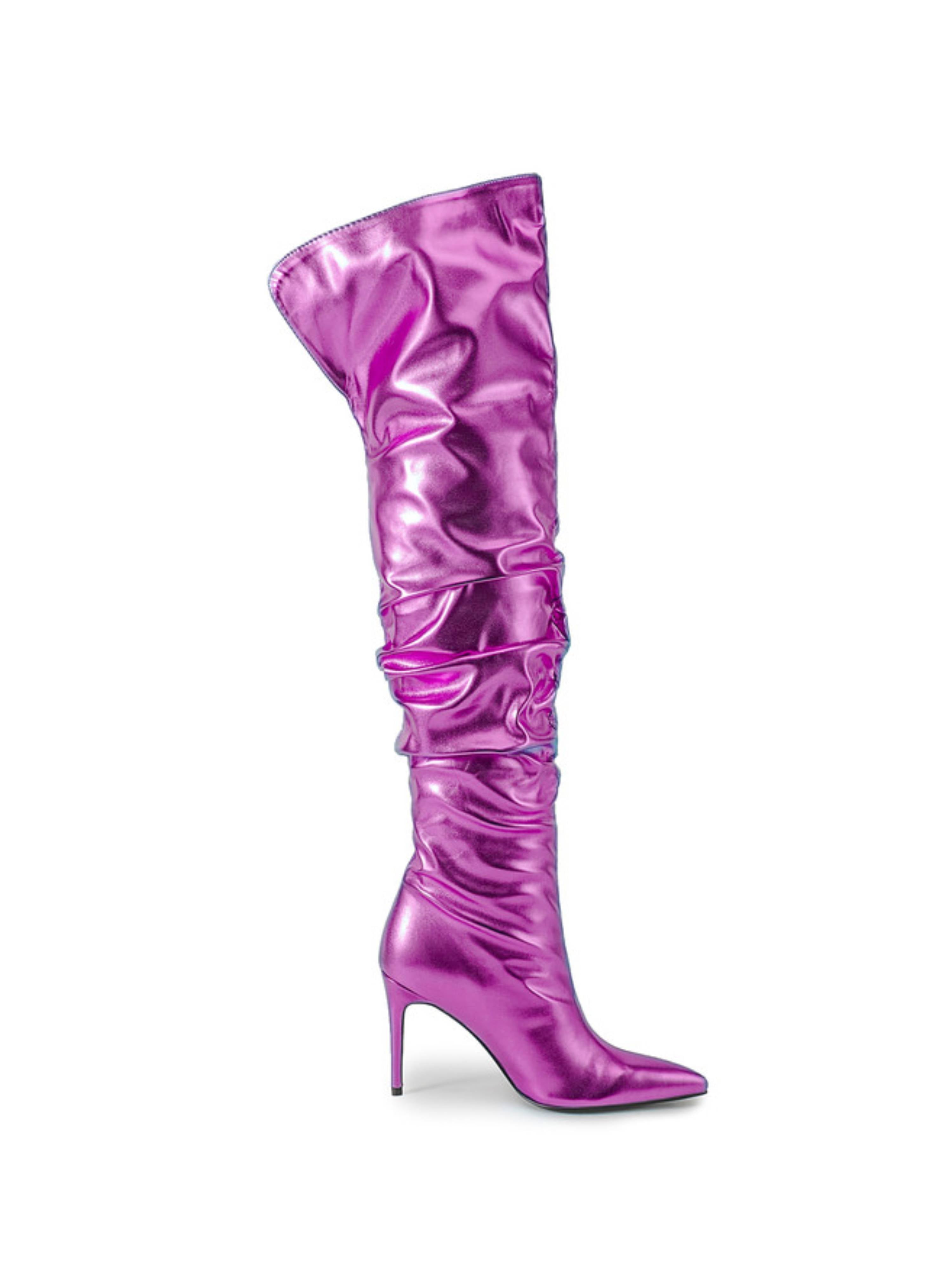 Amethyst Dream Glossy Purple Thigh-High Heeled Boots
