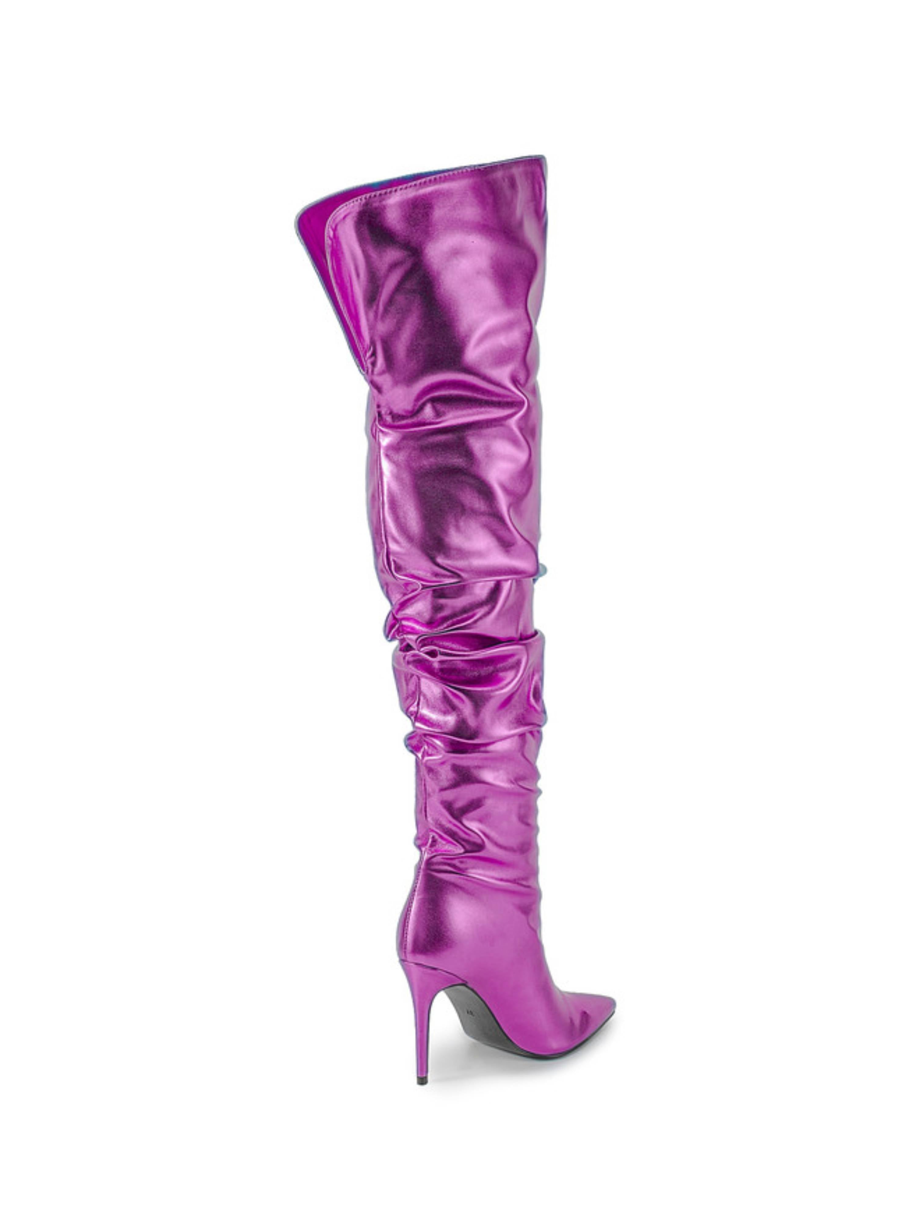 Amethyst Dream Glossy Purple Thigh-High Heeled Boots