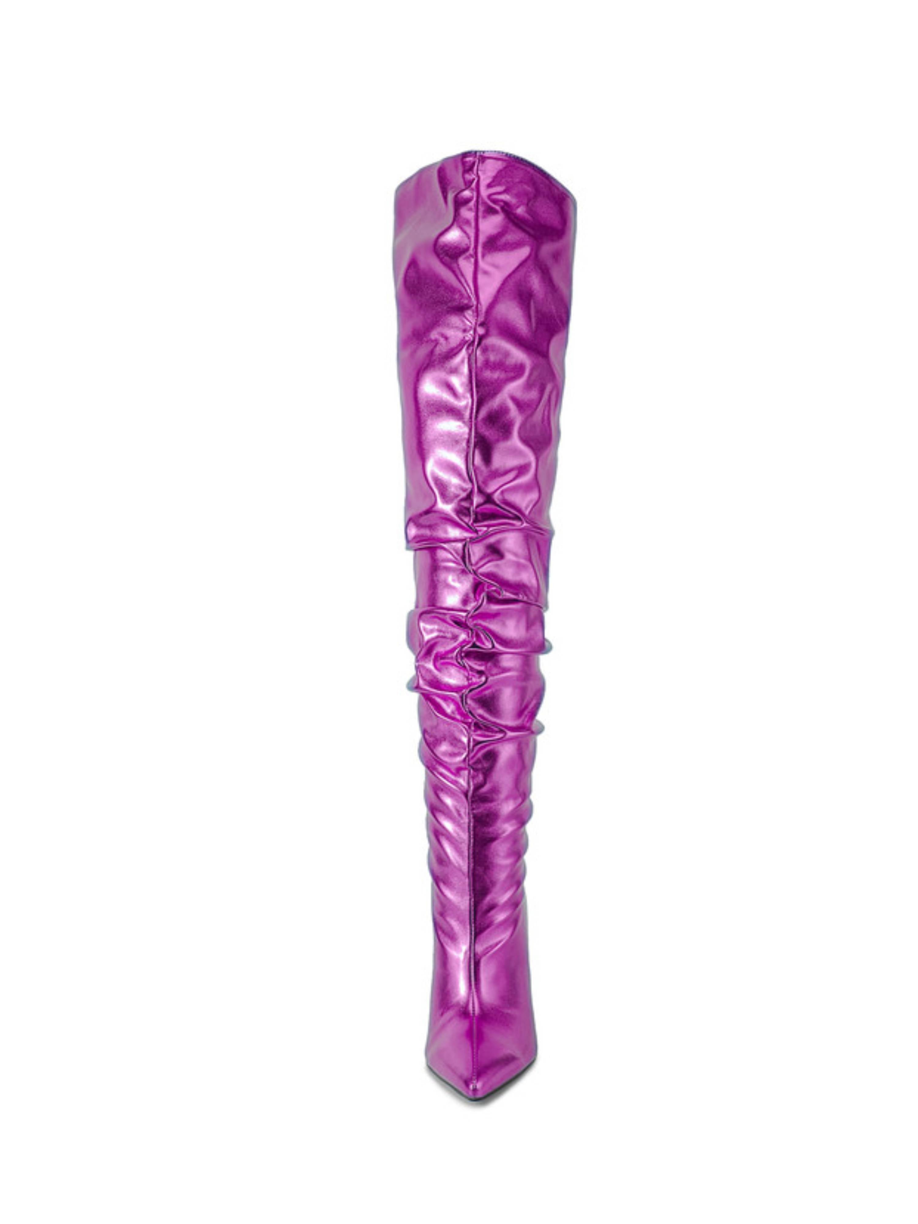 Amethyst Dream Glossy Purple Thigh-High Heeled Boots