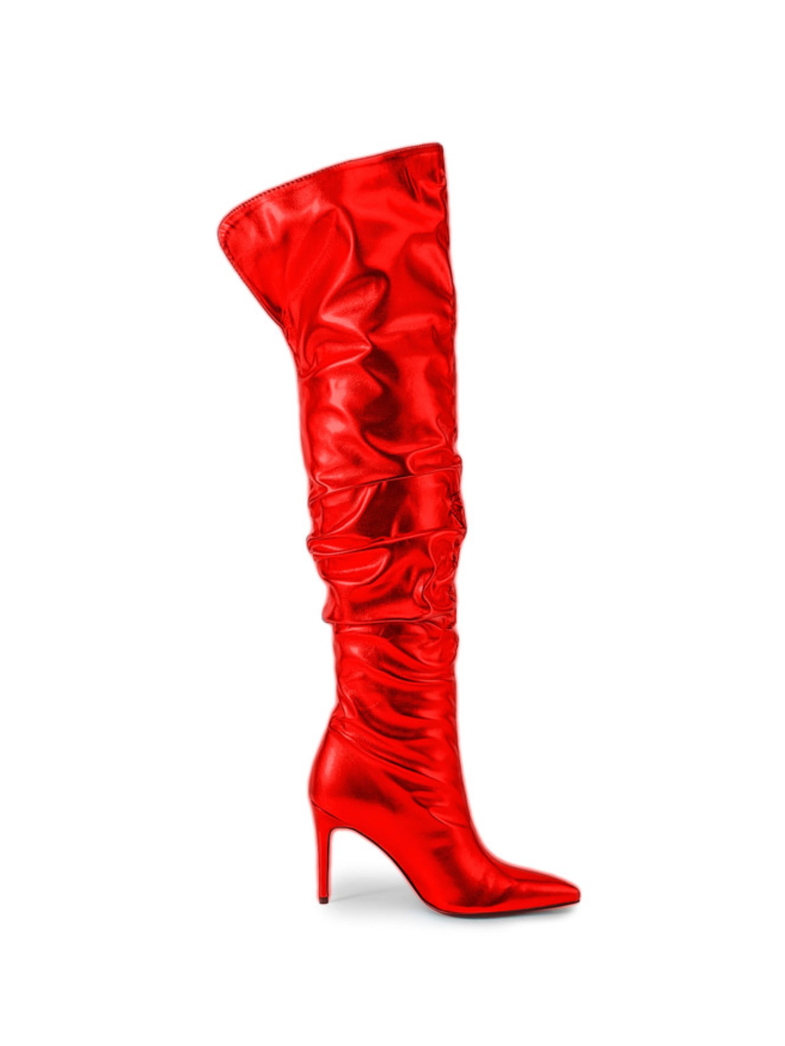 Crimson Red Flame High-Heel Over-the-Knee High Boots