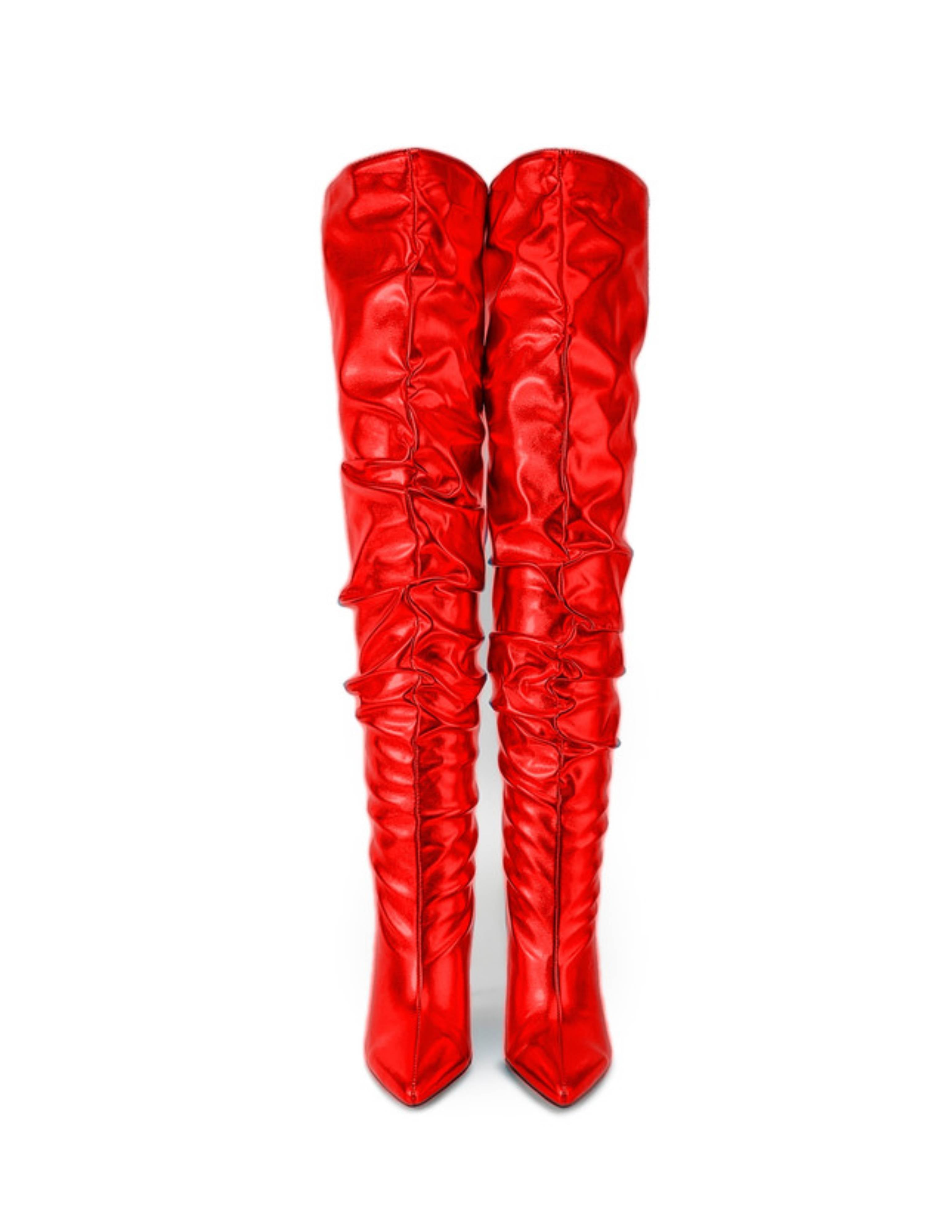 Crimson Red Flame High-Heel Over-the-Knee High Boots