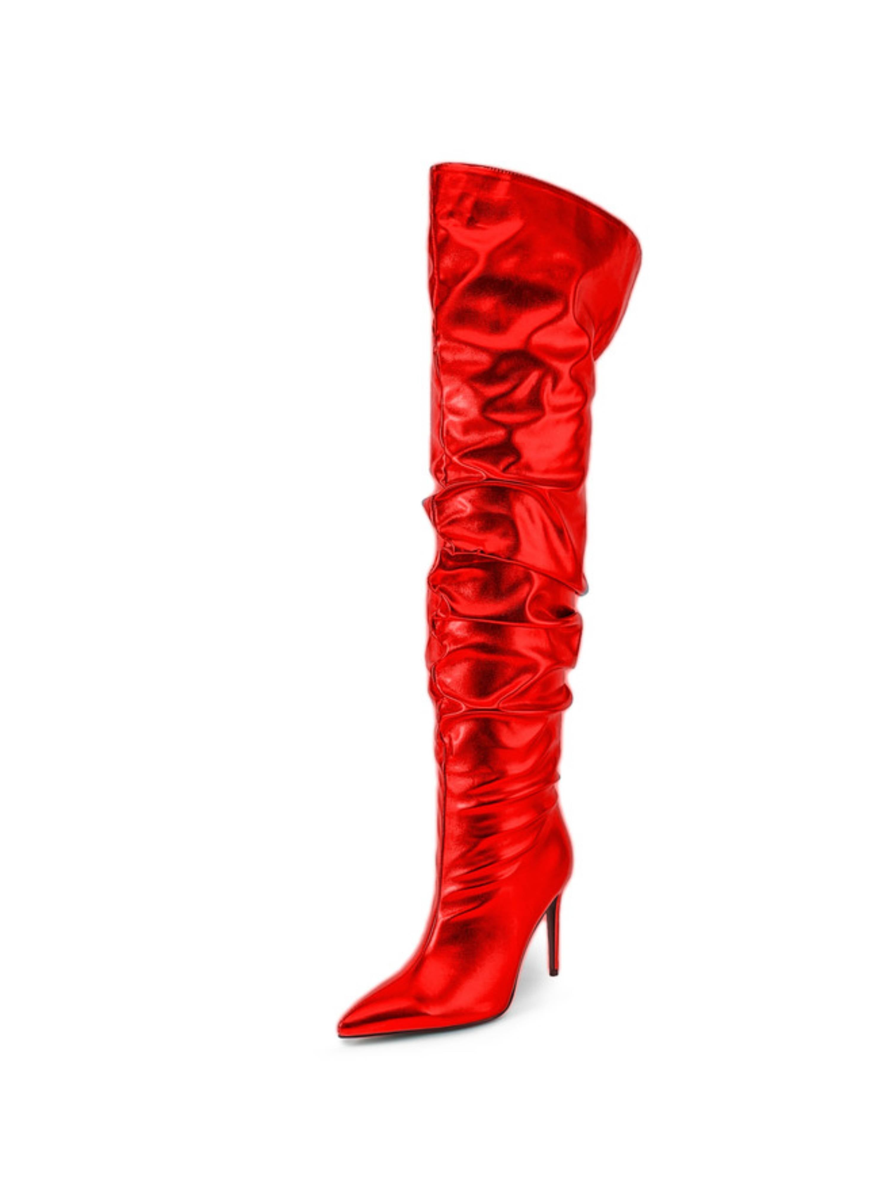 Crimson Red Flame High-Heel Over-the-Knee High Boots