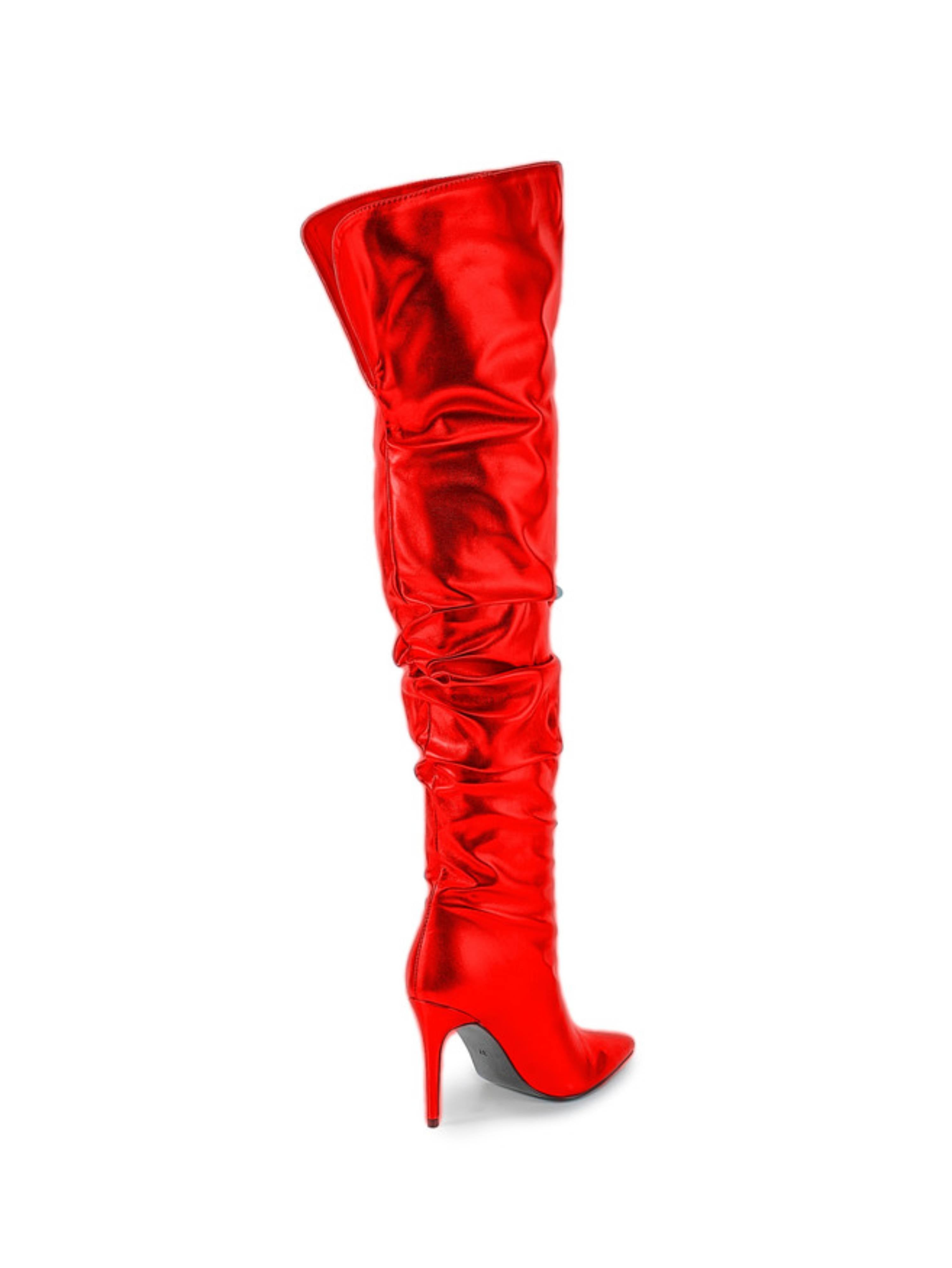 Crimson Red Flame High-Heel Over-the-Knee High Boots