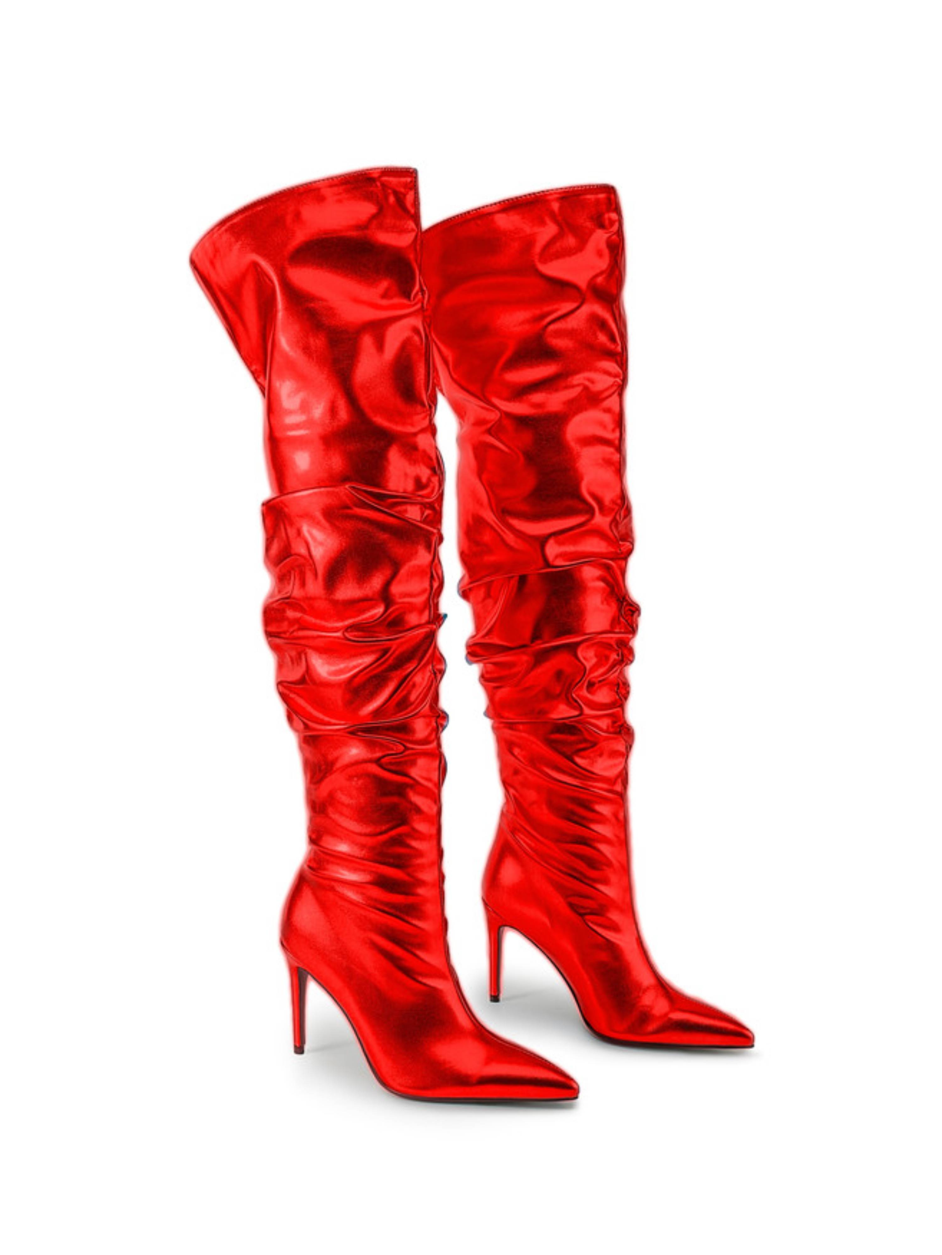 Crimson Red Flame High-Heel Over-the-Knee High Boots