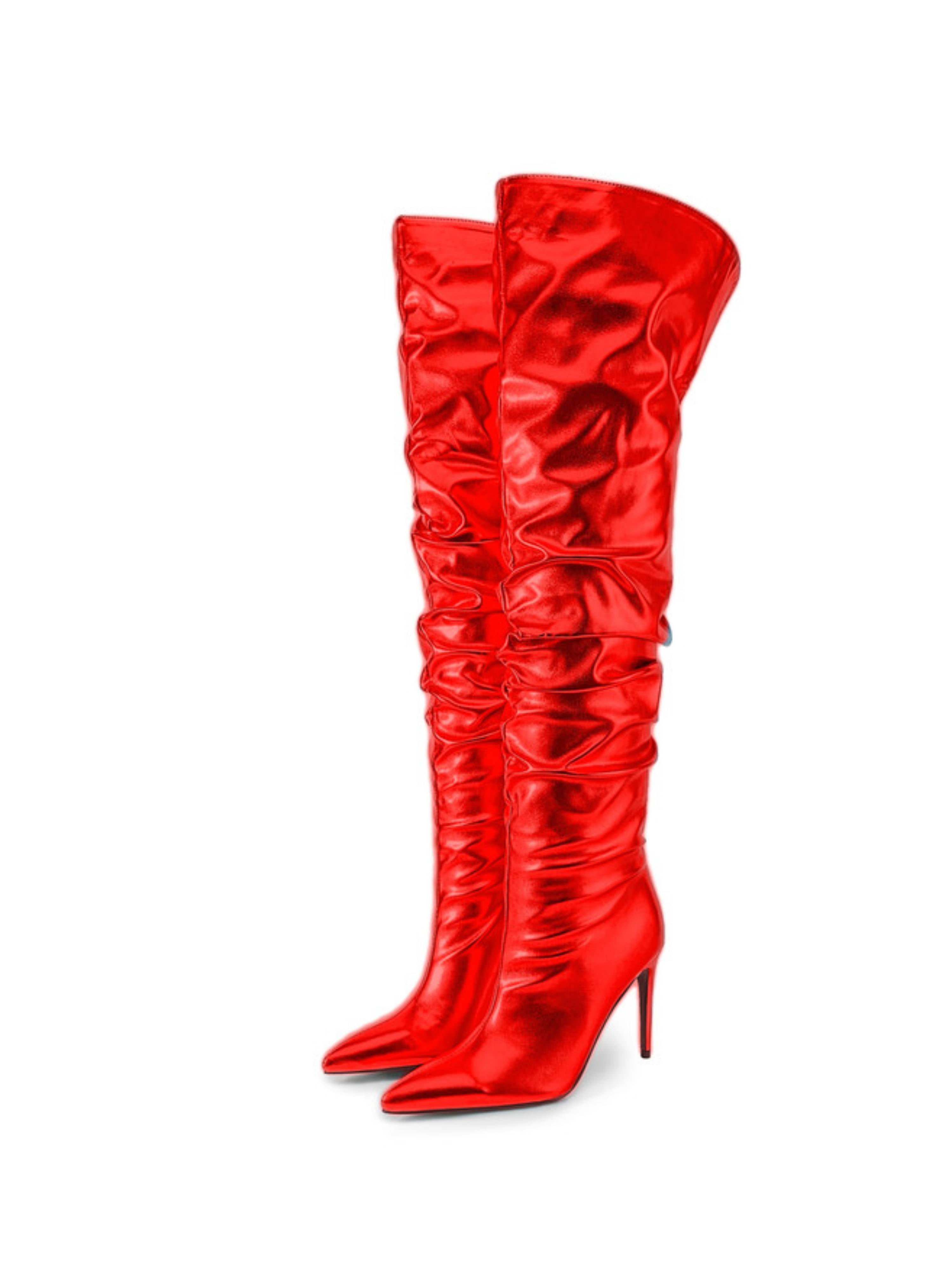 Crimson Red Flame High-Heel Over-the-Knee High Boots