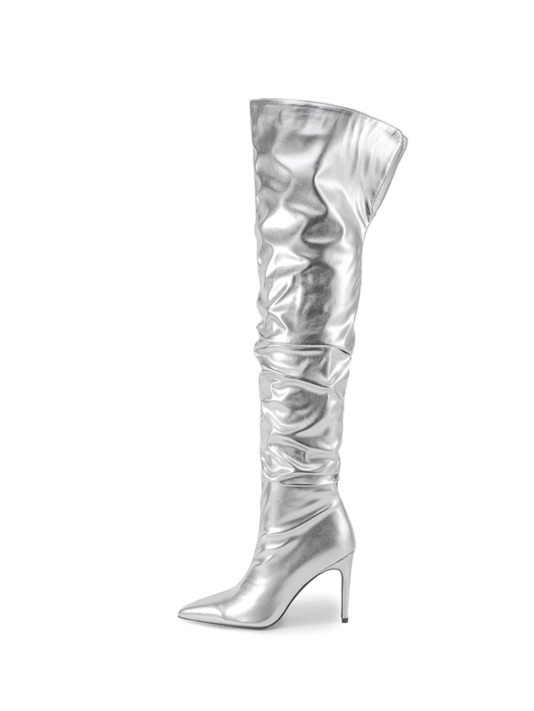 Ladies Silver Over-the-Knee Slouchy Long Boots
