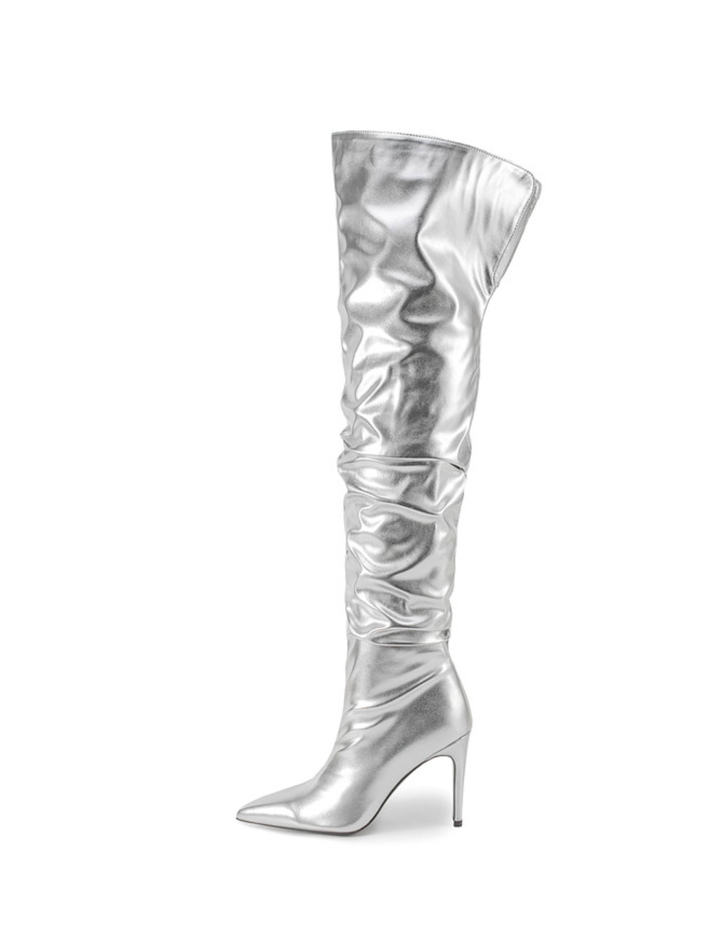 Ladies Silver Over-the-Knee Slouchy Long Boots