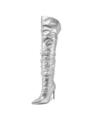 Ladies Silver Over-the-Knee Slouchy Long Boots