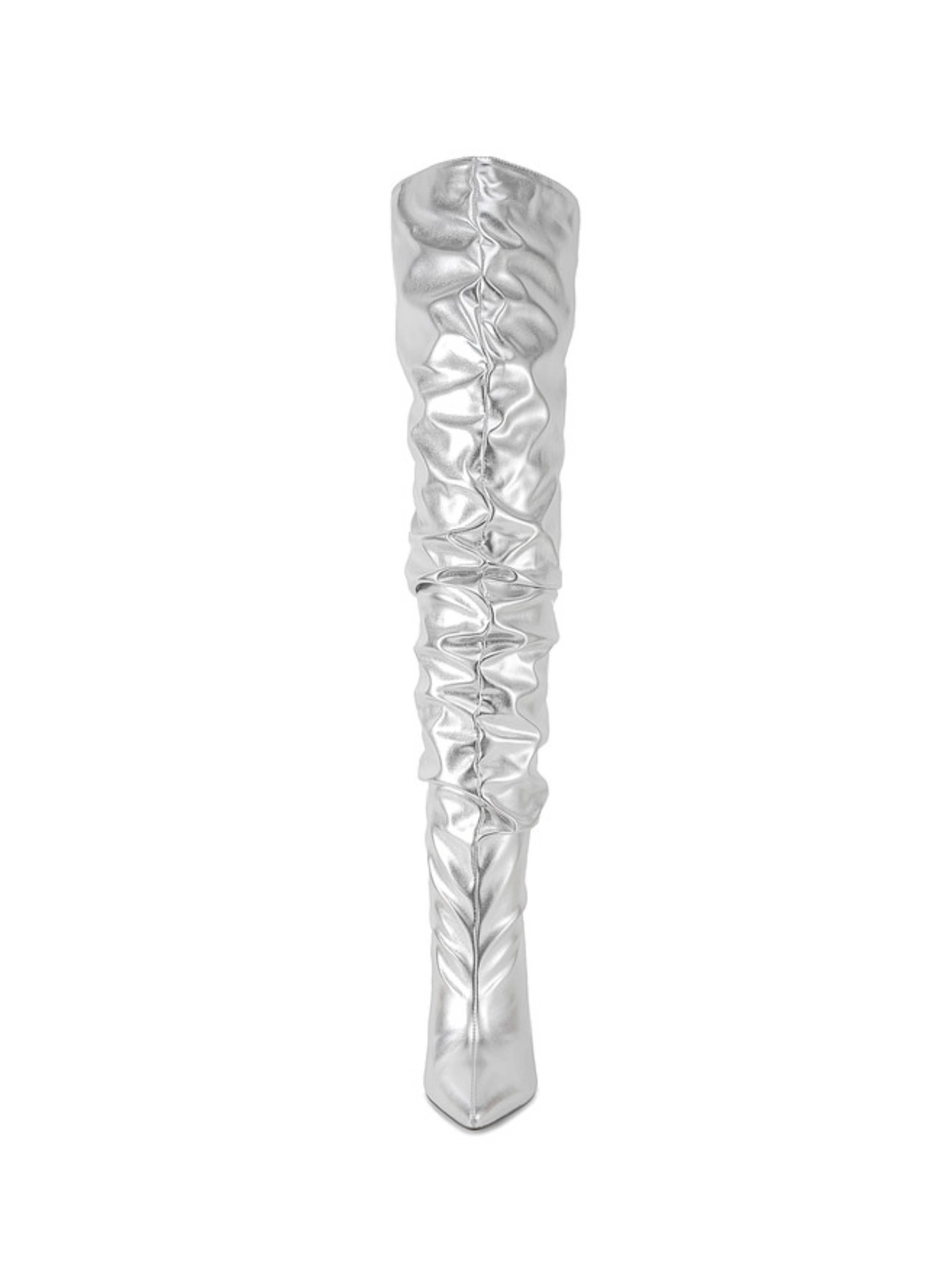 Ladies Silver Over-the-Knee Slouchy Long Boots