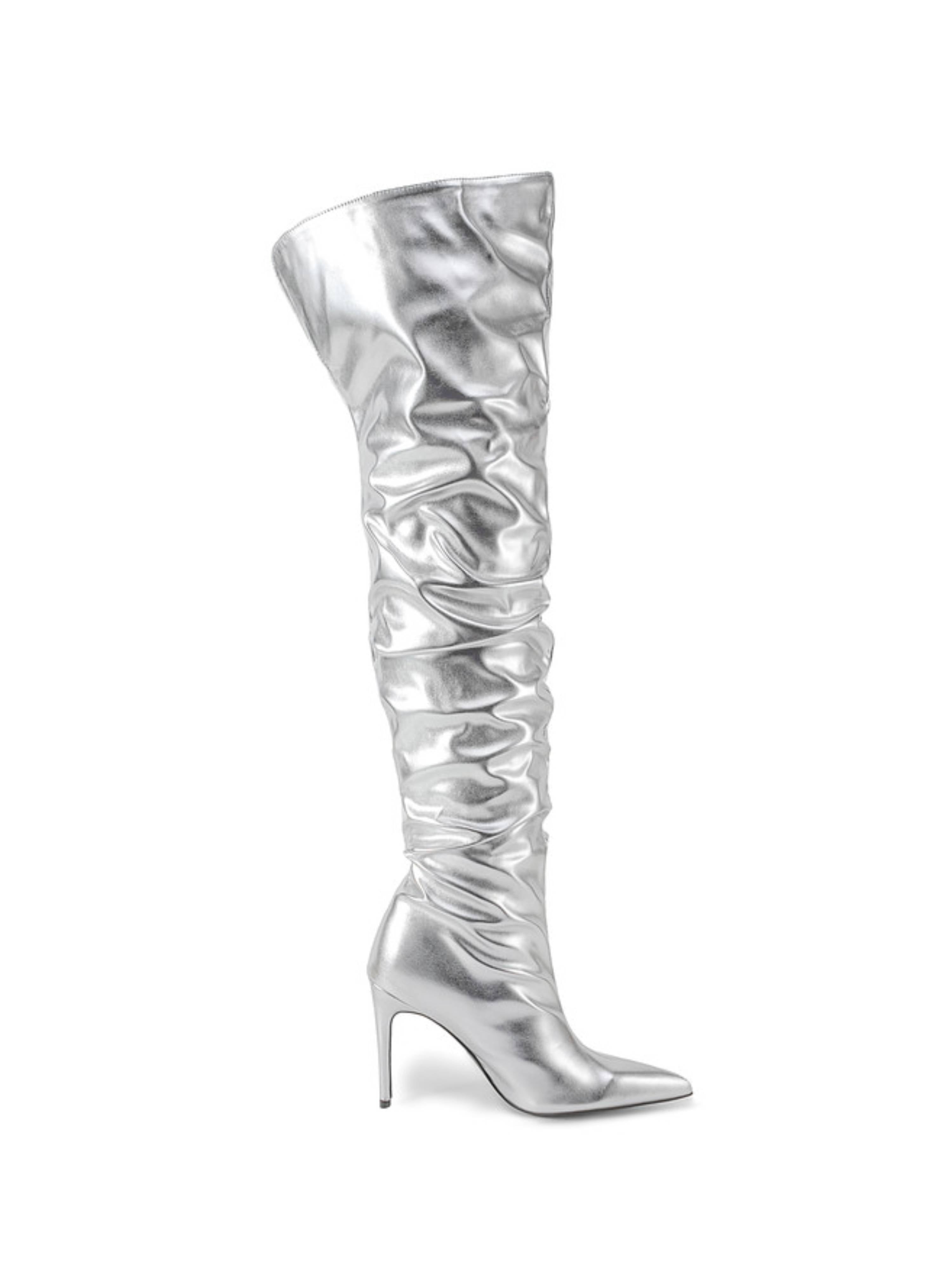 Ladies Silver Over-the-Knee Slouchy Long Boots