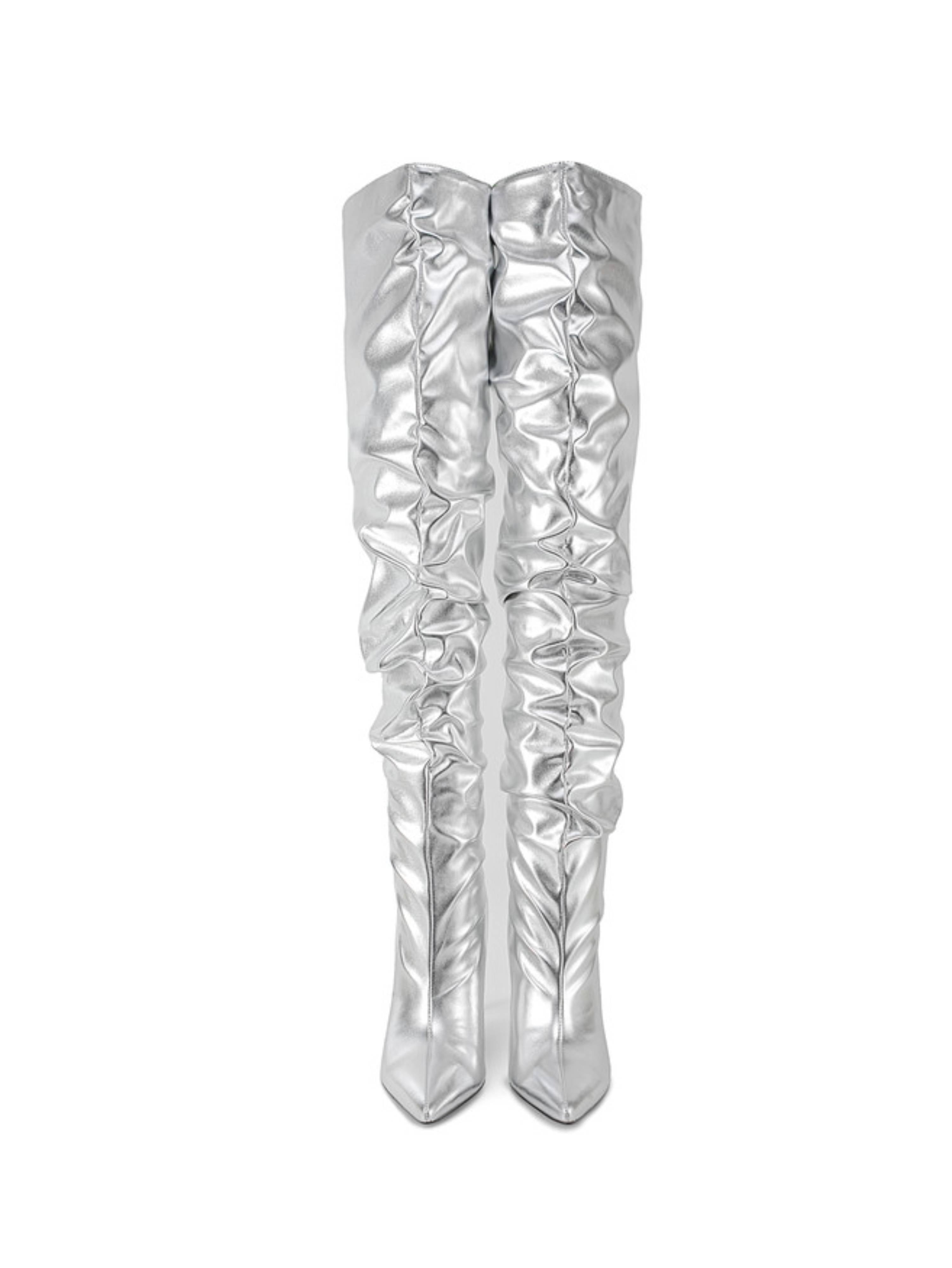 Ladies Silver Over-the-Knee Slouchy Long Boots
