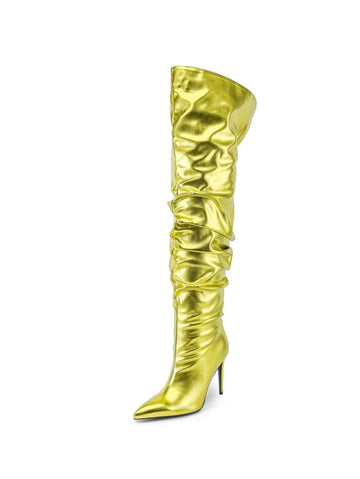 Metallic Lemon Green Ladies Over-the-Knee Slouch Boots
