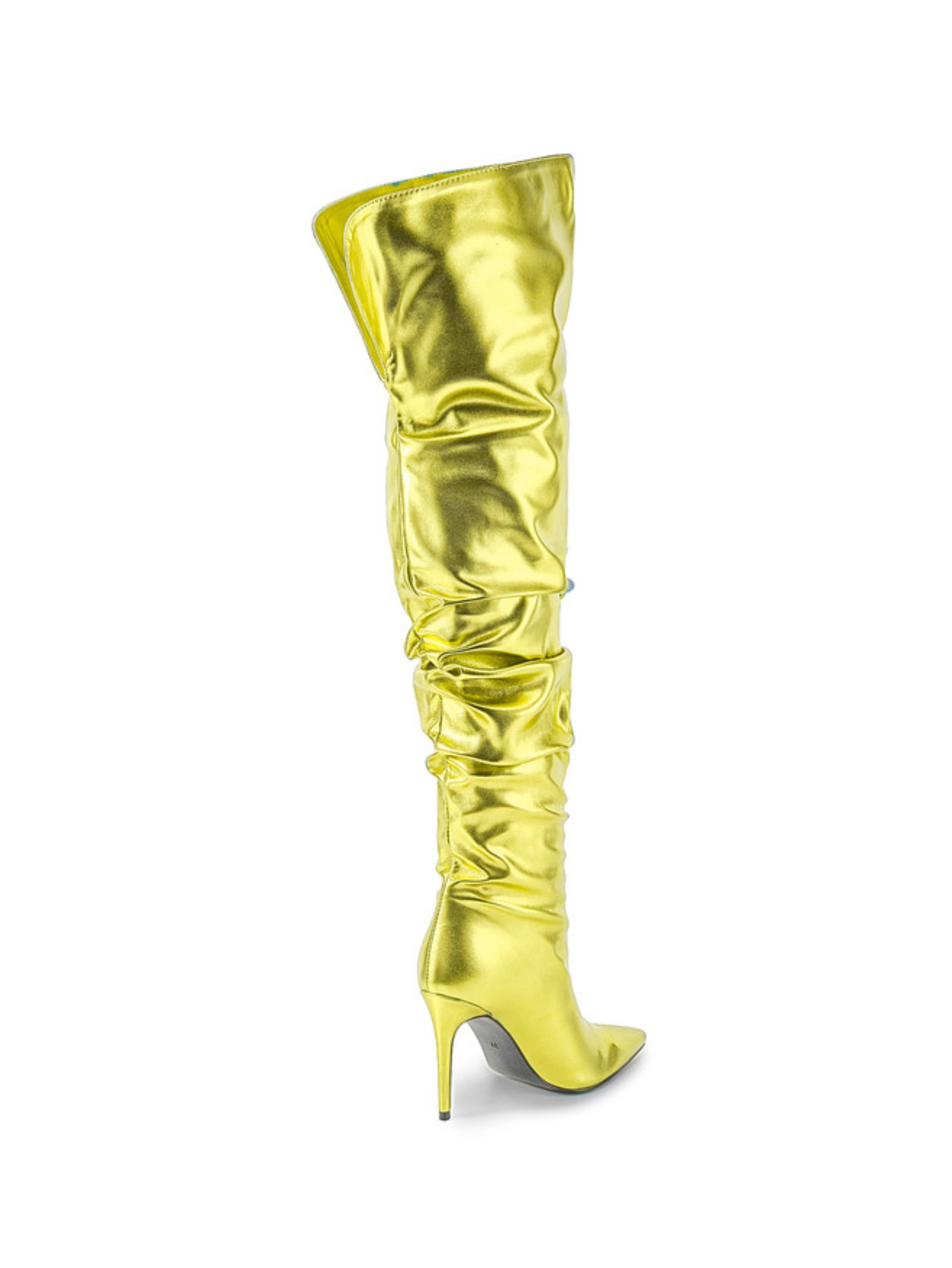 Metallic Lemon Green Ladies Over-the-Knee Slouch Boots