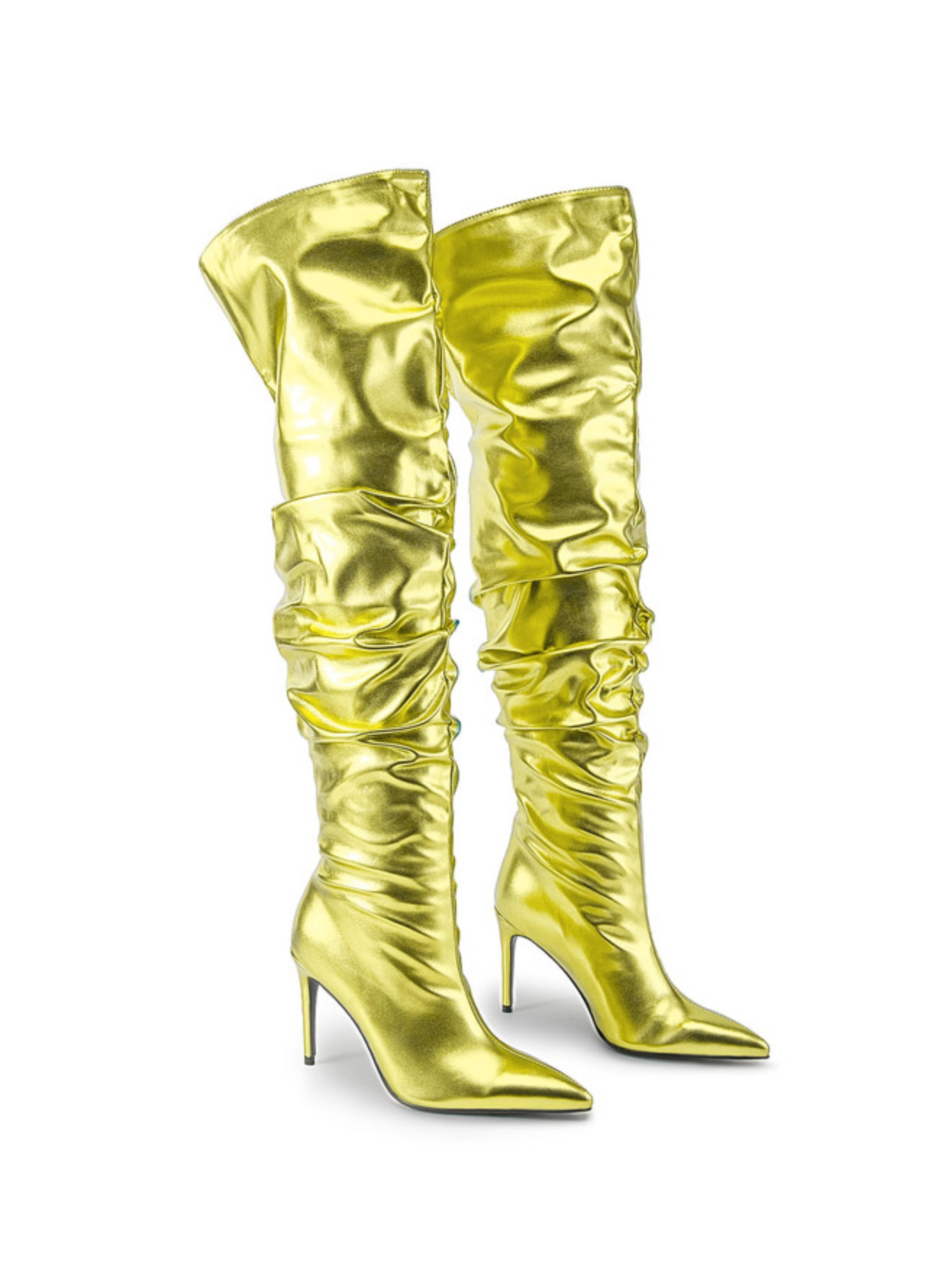 Metallic Lemon Green Ladies Over-the-Knee Slouch Boots