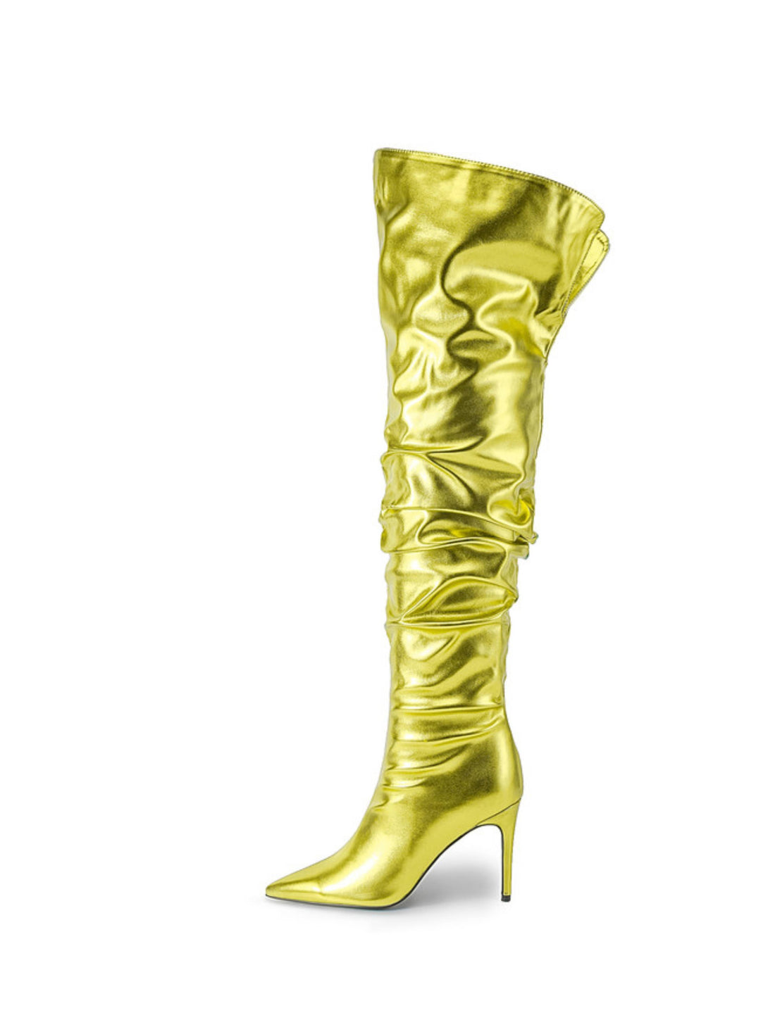 Metallic Lemon Green Ladies Over-the-Knee Slouch Boots