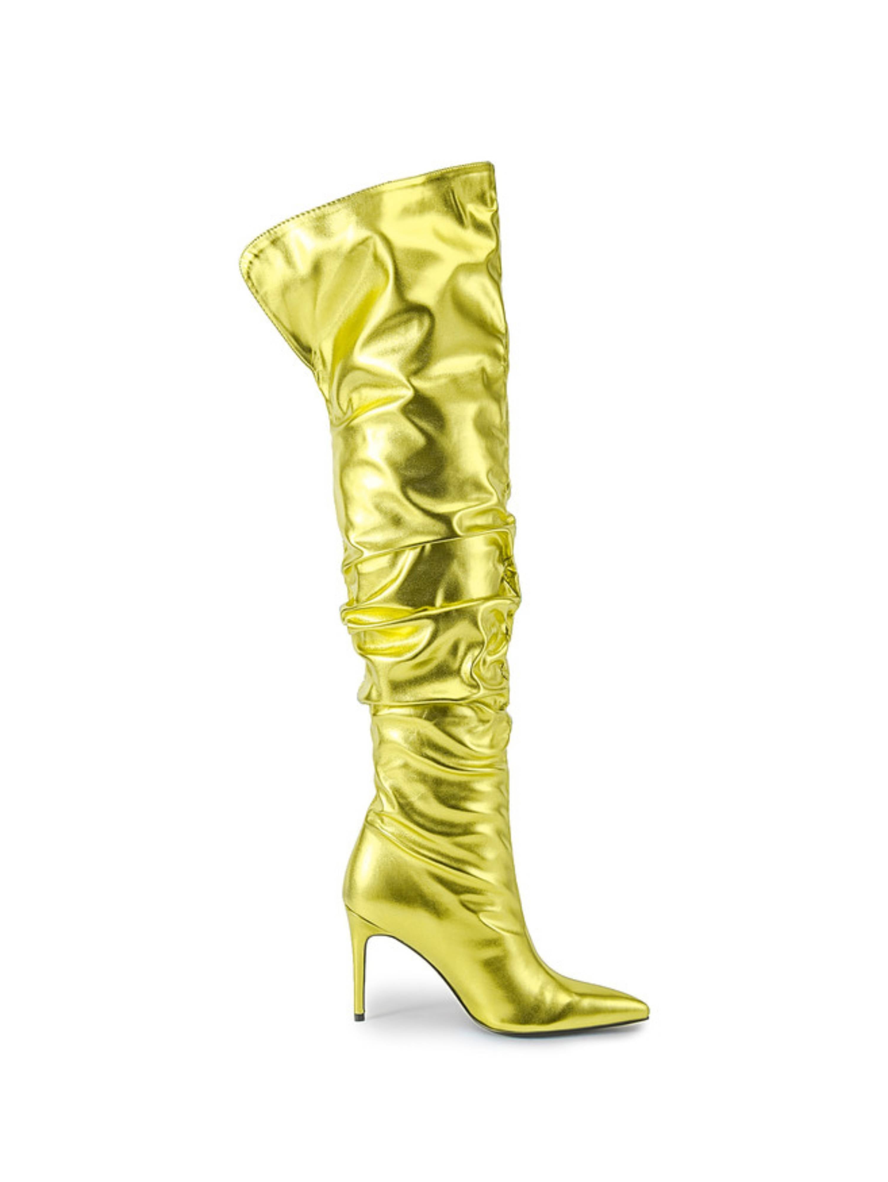 Metallic Lemon Green Ladies Over-the-Knee Slouch Boots