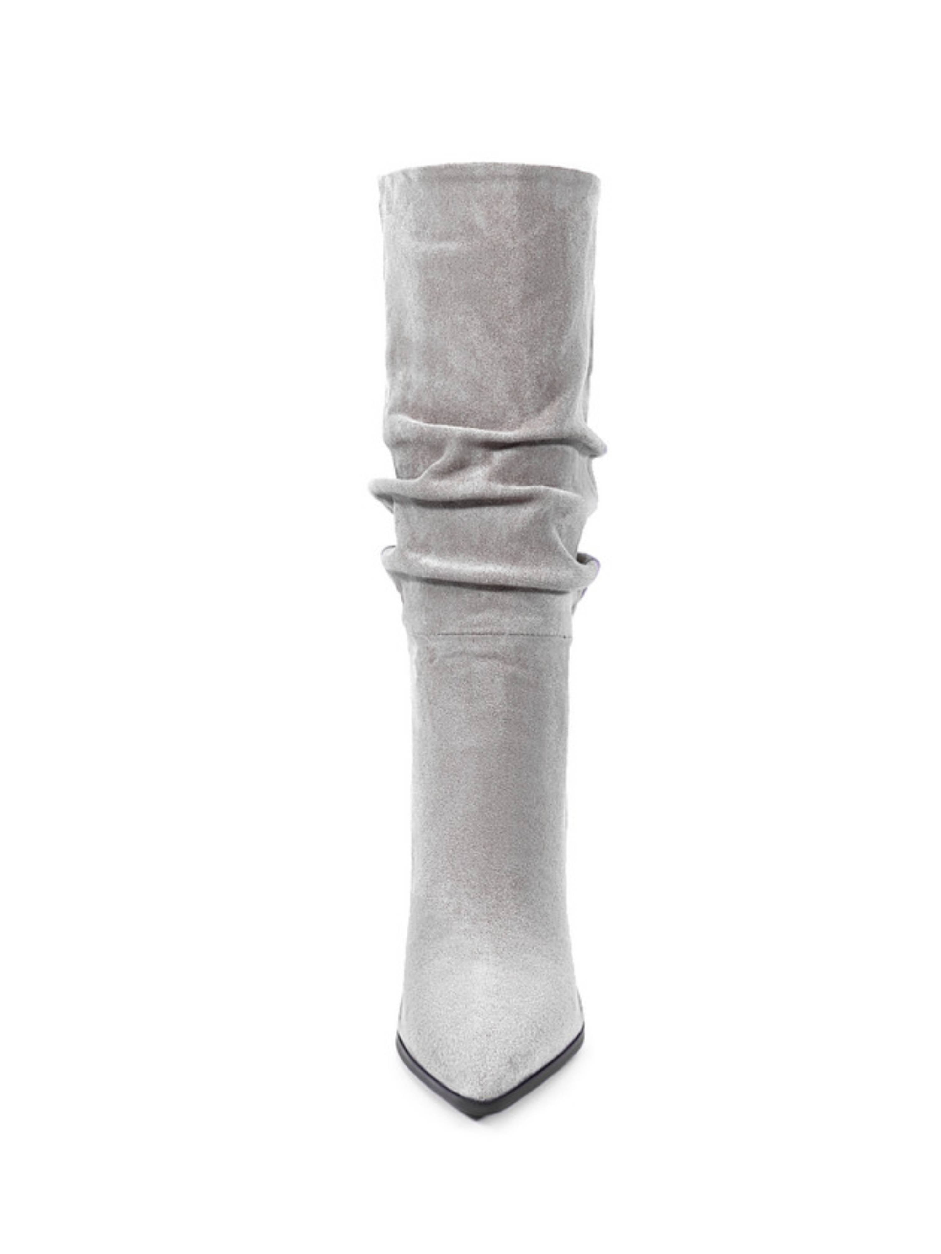 Gray Slouchy High-Heel Mid-Calf Boots Women