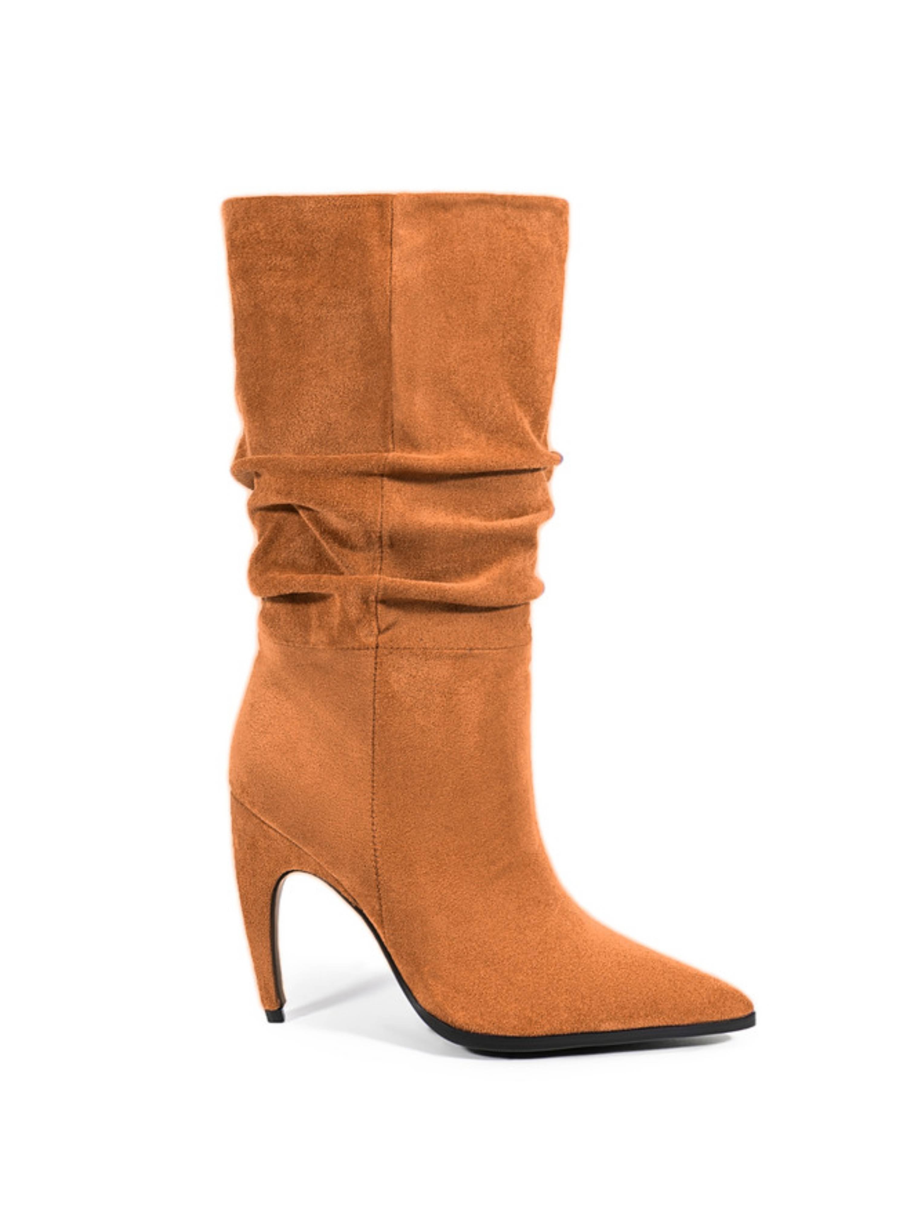 Orange High-Heel Mid-Calf Slouch Boots