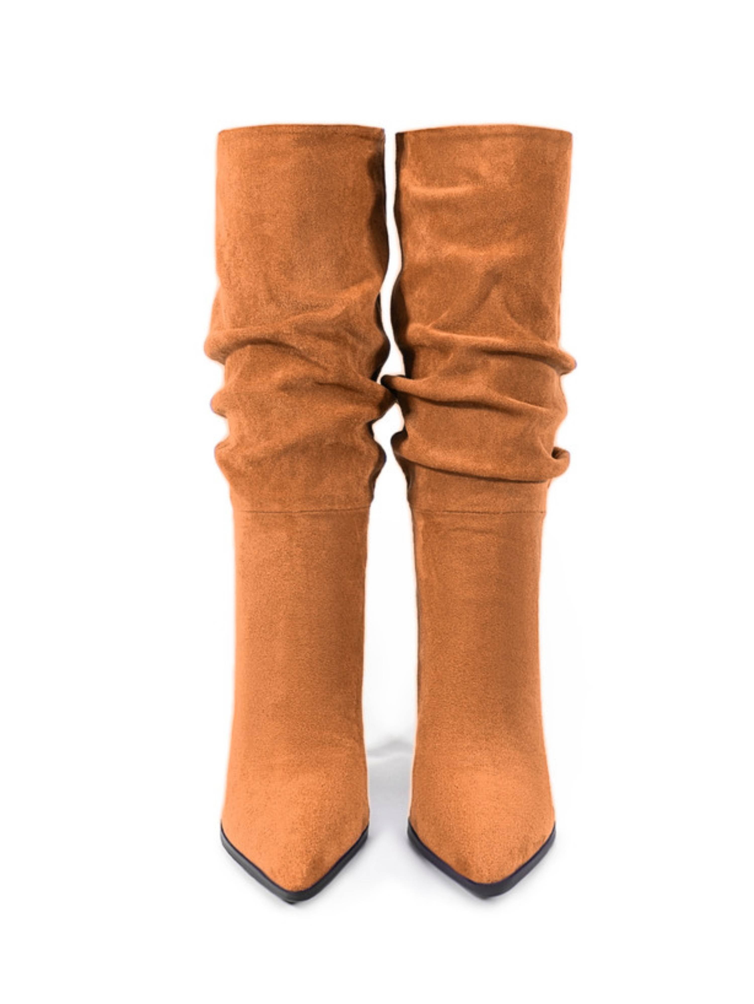 Orange High-Heel Mid-Calf Slouch Boots